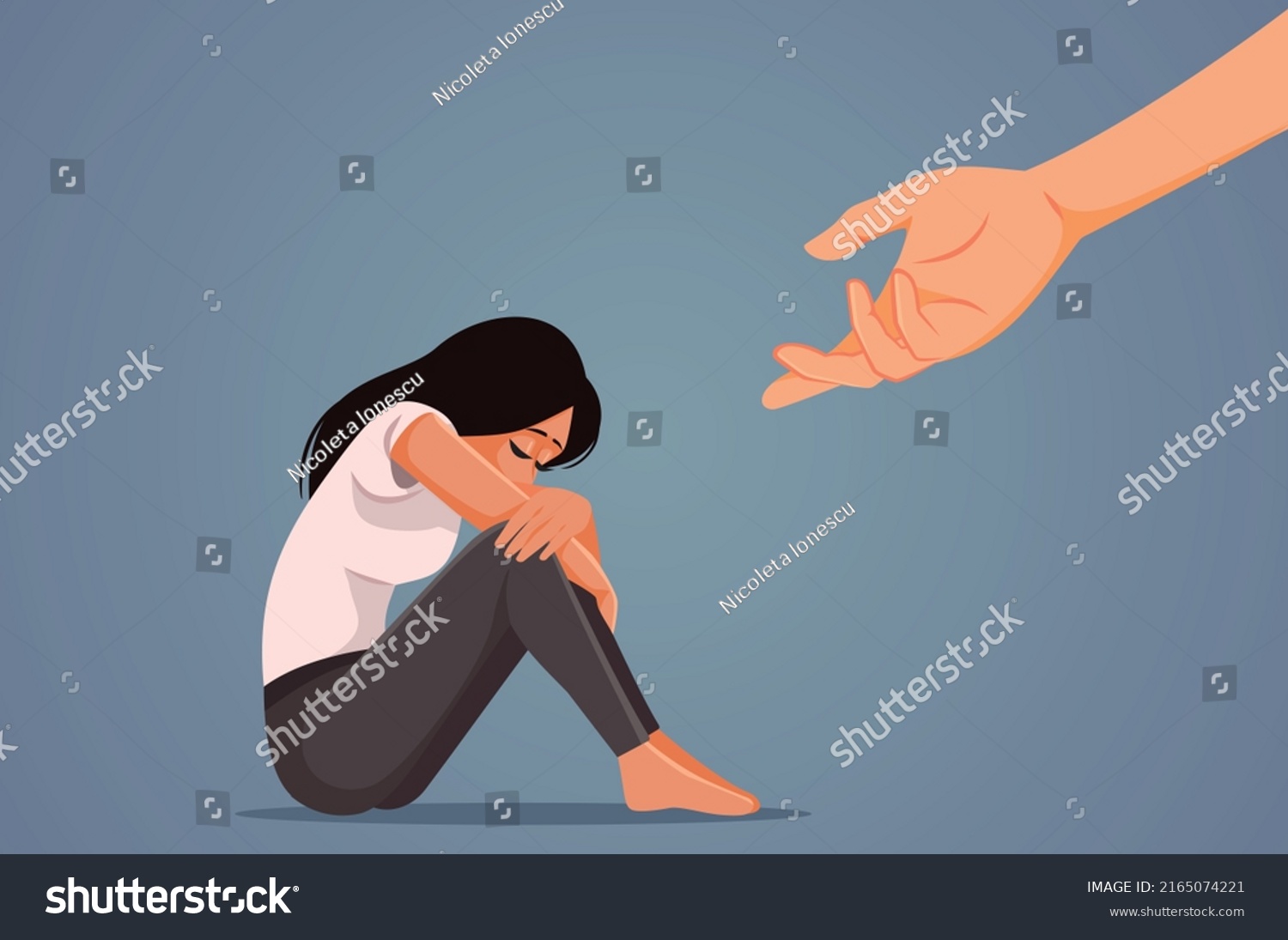 Depressed Woman Being Offered Helping Have Stock Vector (Royalty Free ...