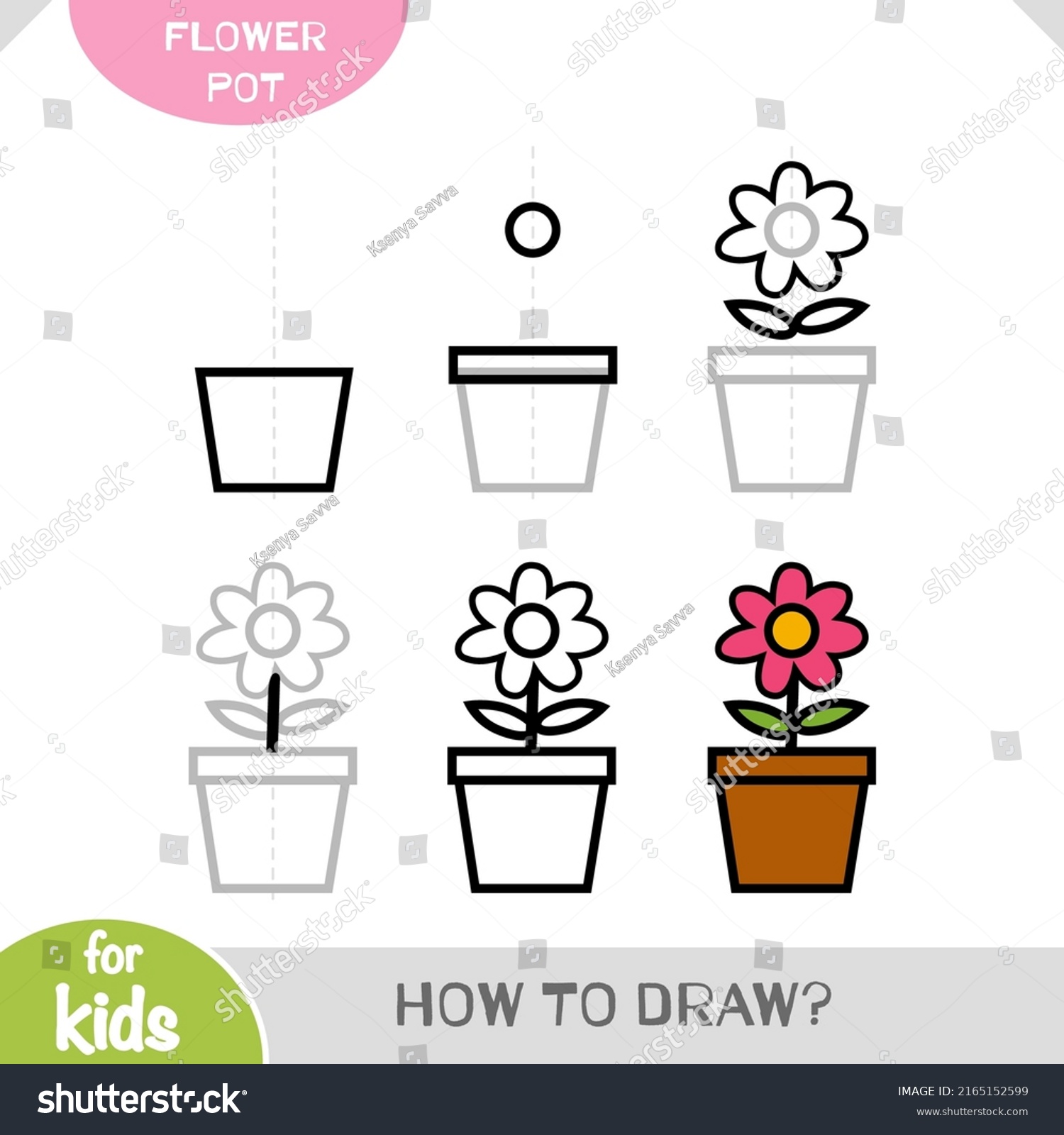 How Draw Flower Pot Children Step Stock Vector (Royalty Free ...