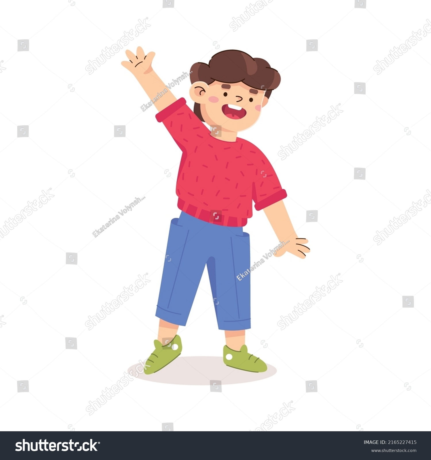 Boy Waves His Hand Greeting Hello Stock Vector (Royalty Free ...