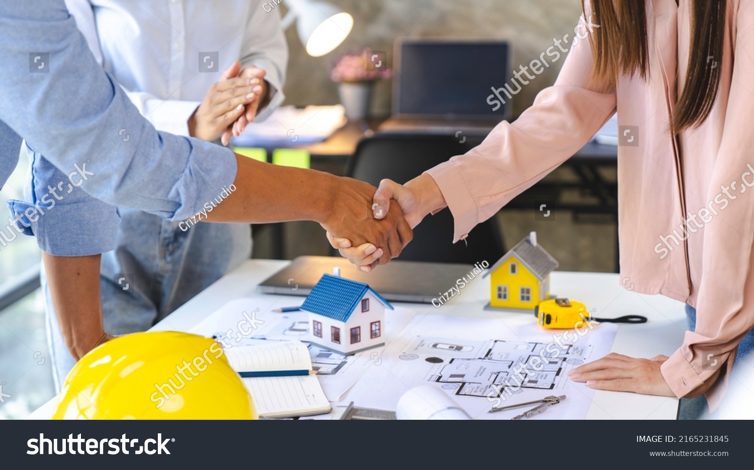 Architect Engineer Construction Workers Shaking Hands Stock Photo ...