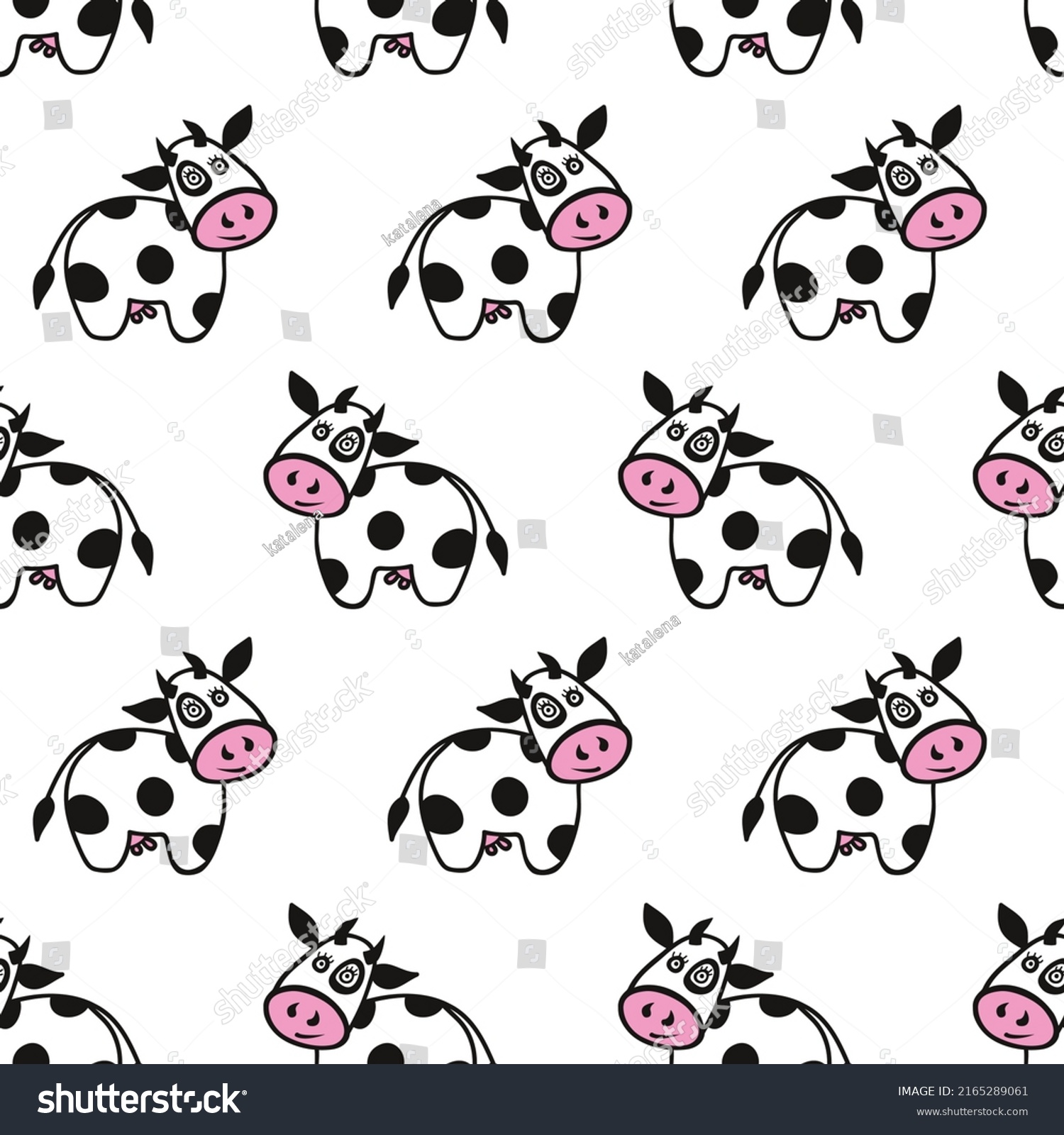 Cartoon Cow Seamless Pattern Funny Heifer Stock Vector (Royalty Free ...