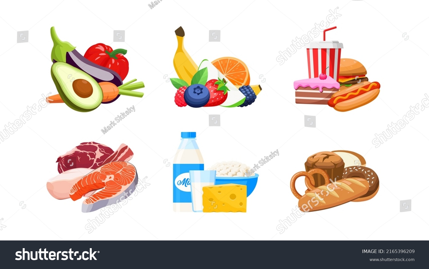 Set Different Types Food Cartoon Vector Stock Vector (Royalty Free ...