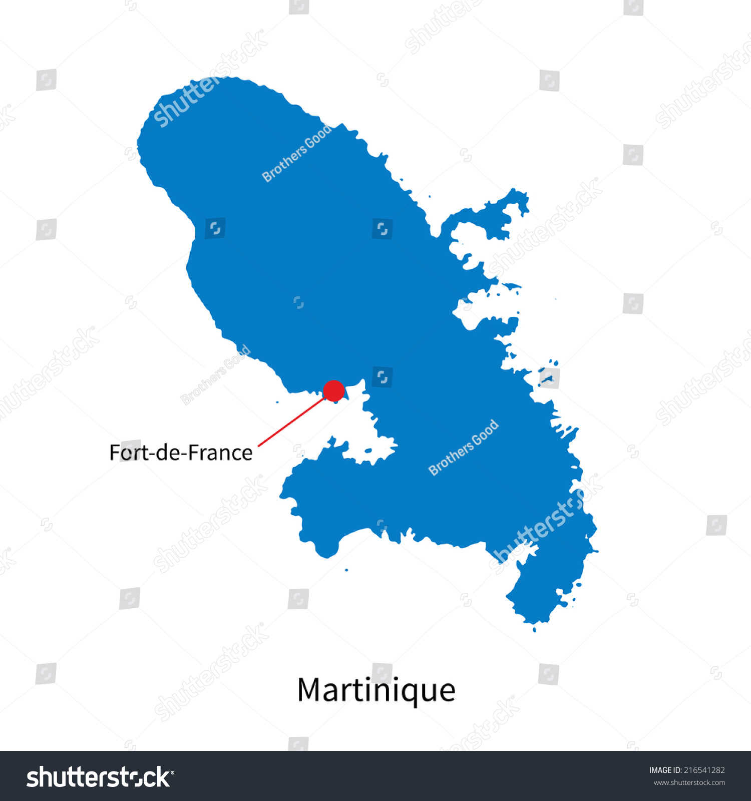 Detailed Map Martinique Capital City Fortdefrance Stock Illustration ...