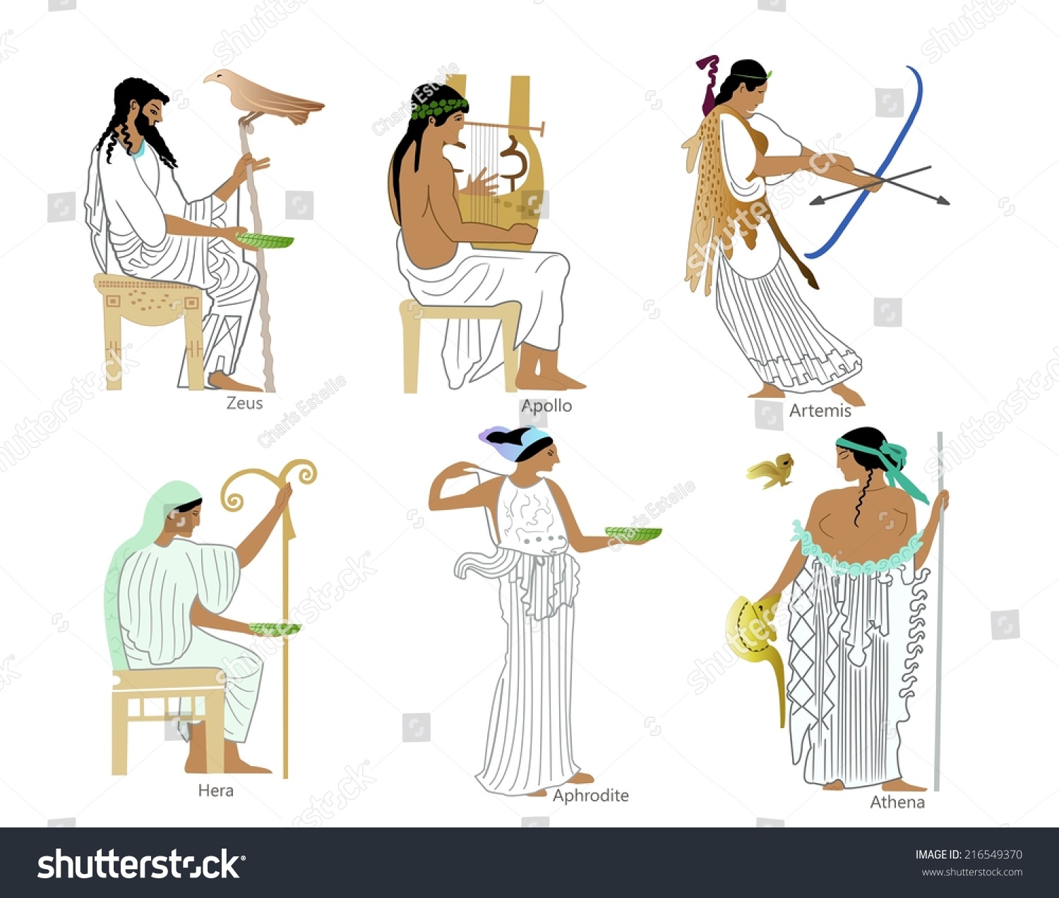 Set Classical Greek Gods Goddesses Stock Illustration 216549370 ...