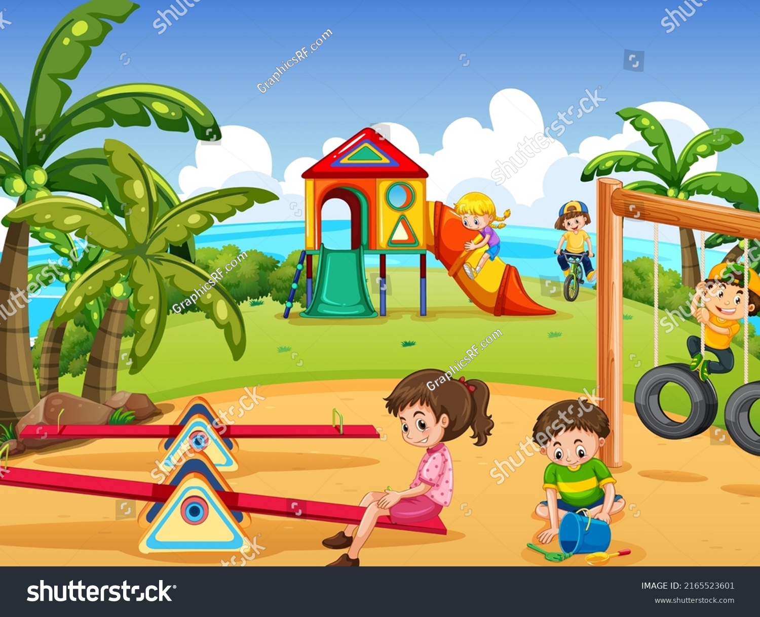 Beach Playground Happy Children Illustration Stock Vector (Royalty Free ...