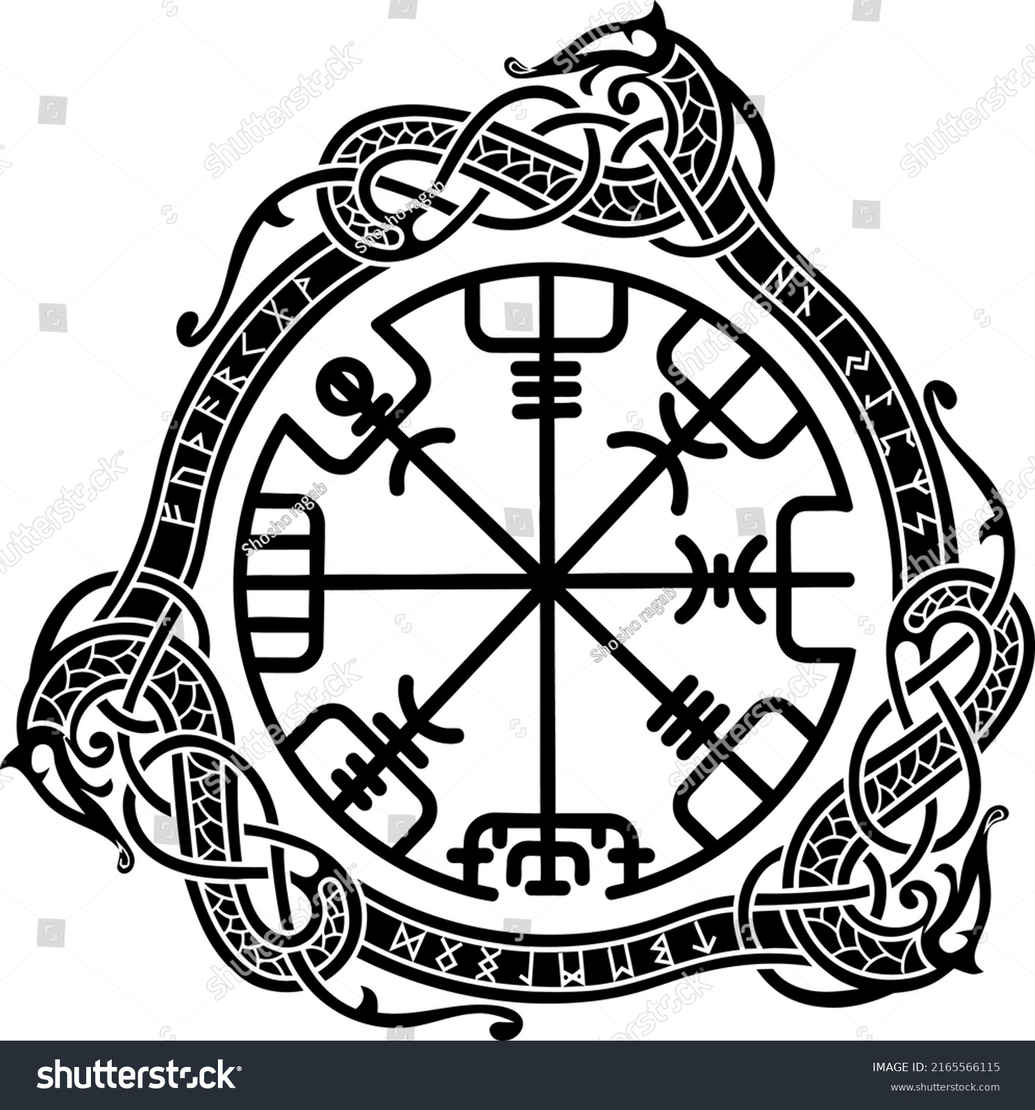 Viking Design Magical Runic Compass Vegvisir Stock Vector (Royalty Free ...