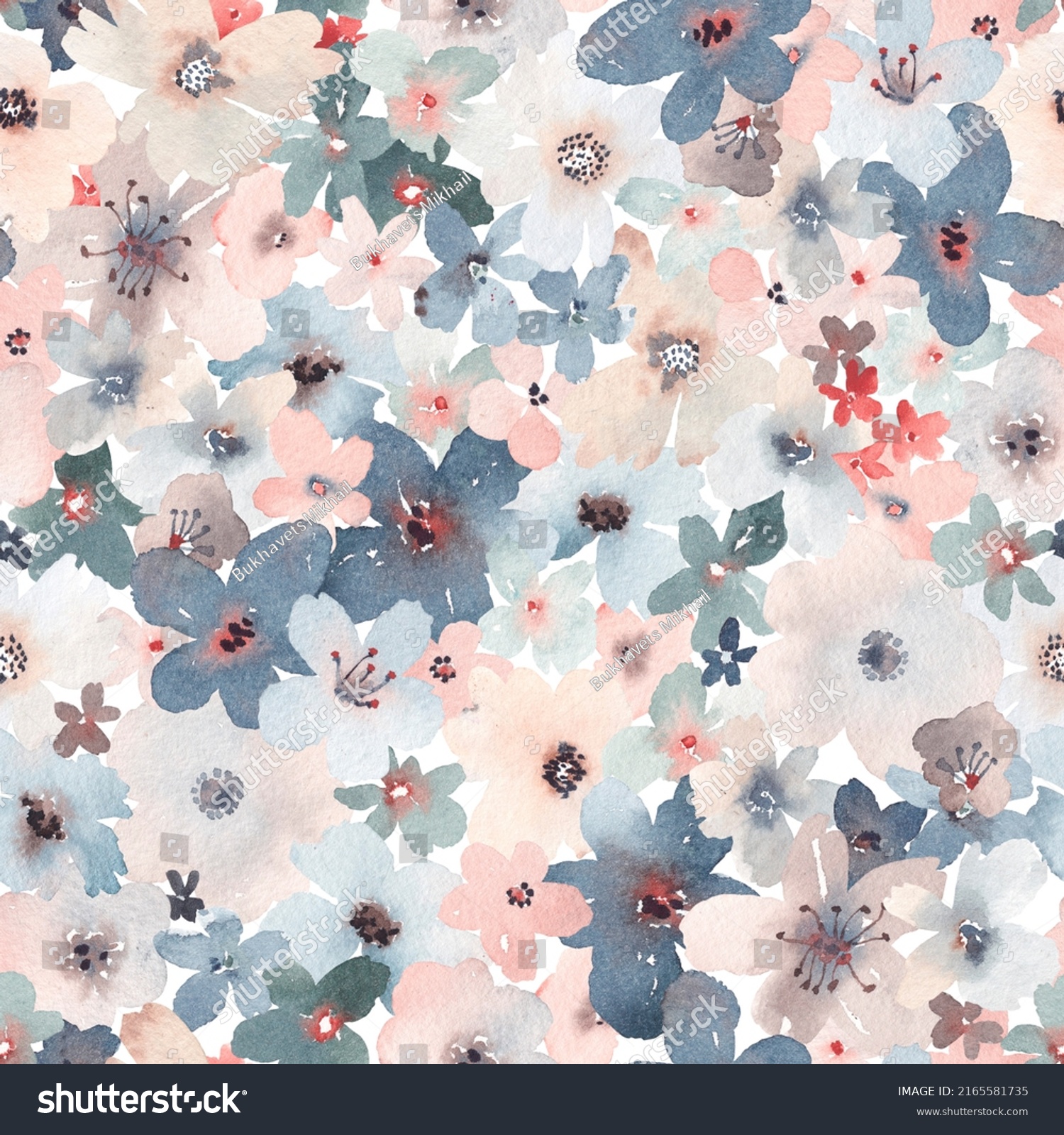 Cute Watercolor Wildflowers Pattern Abstract Background Stock ...