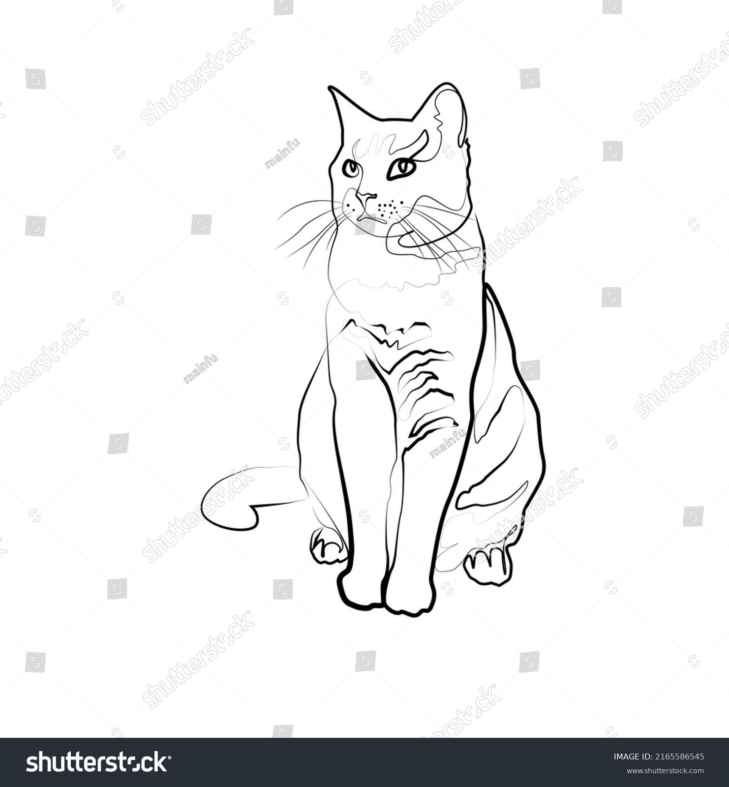 Cat Sits Looks Away Abstract Hand Stock Vector (Royalty Free ...