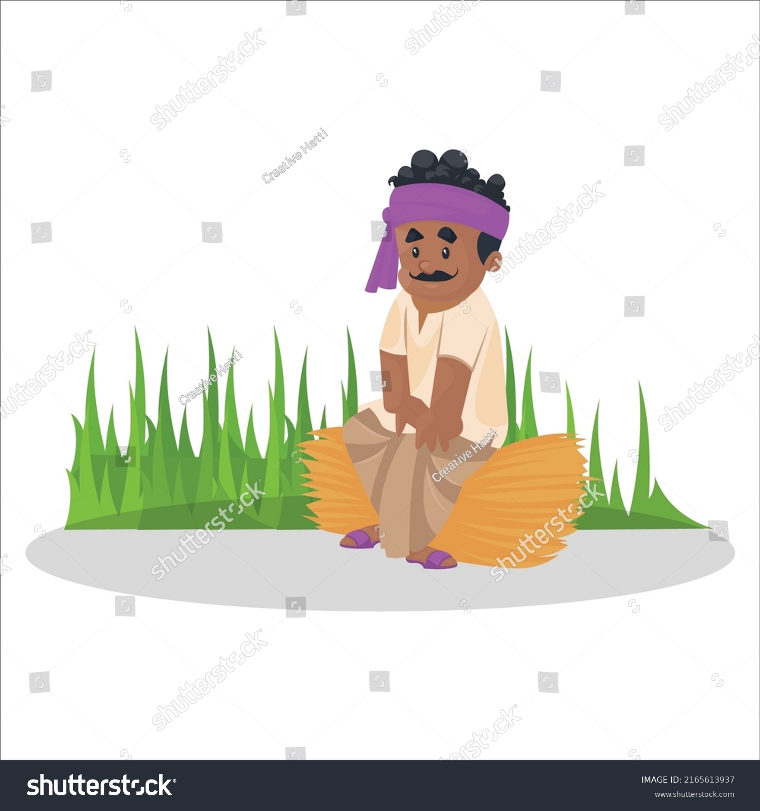 Farmer Sitting On Bundle Grass Farm Stock Vector (Royalty Free ...