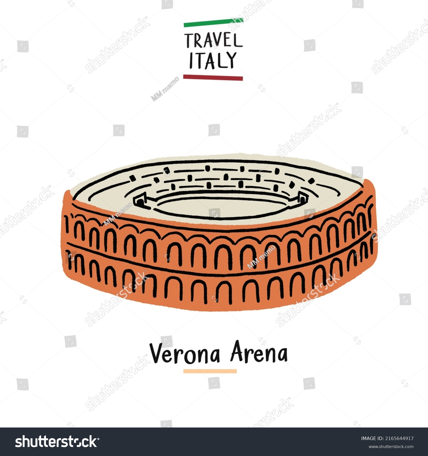 Verona Arena Italy Landmark Hand Drawn Stock Vector (Royalty Free