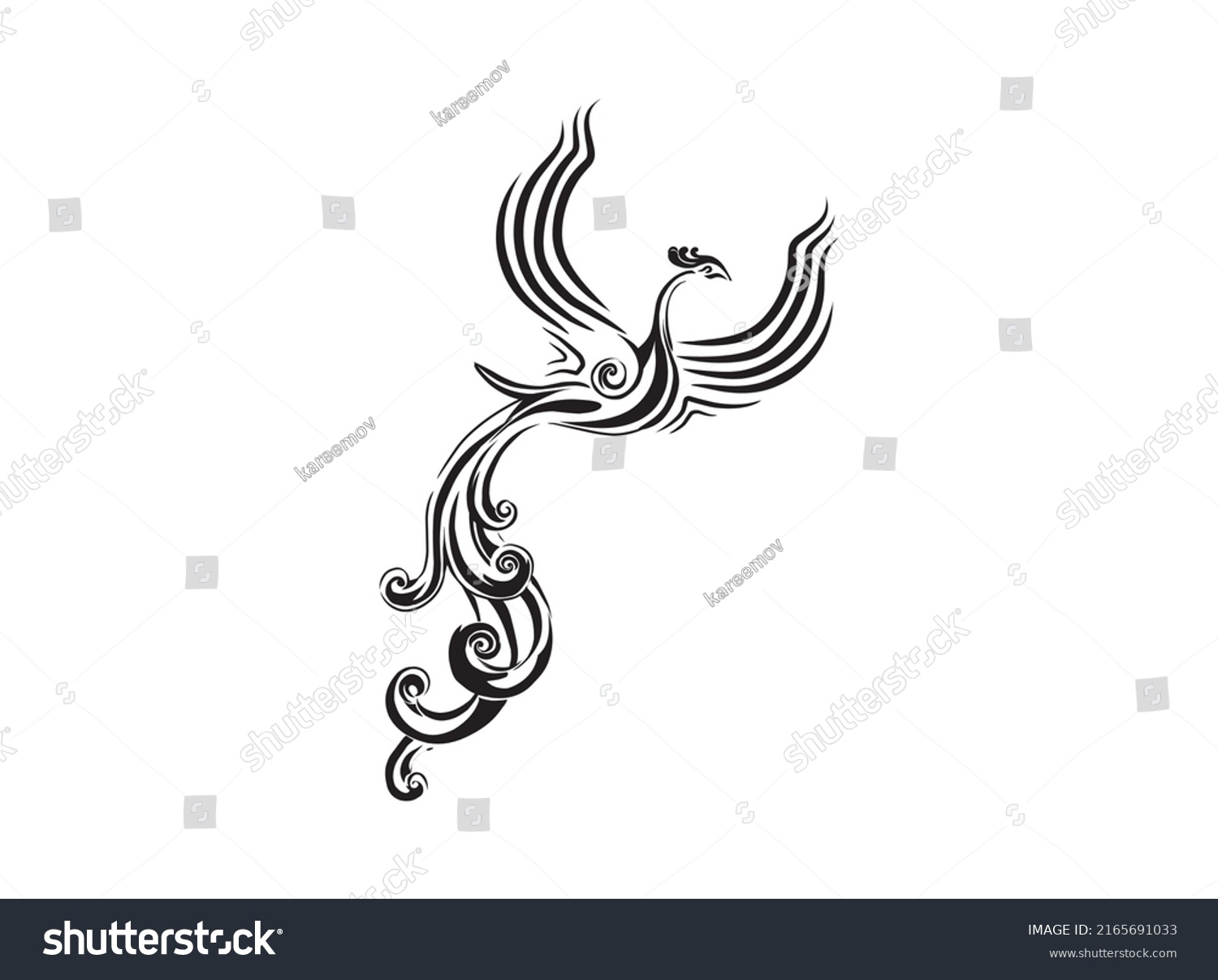 Phoenix Bird Vector Hand Drawing Stock Vector (Royalty Free) 2165691033 ...