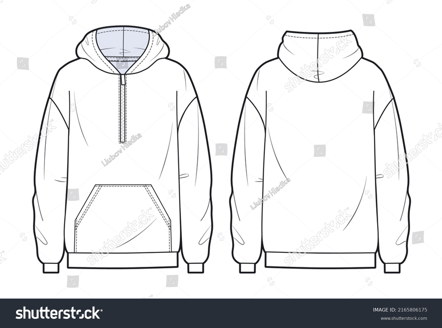 Oversize Hoodie Fashion Flat Technical Sketch Stock Vector (Royalty ...