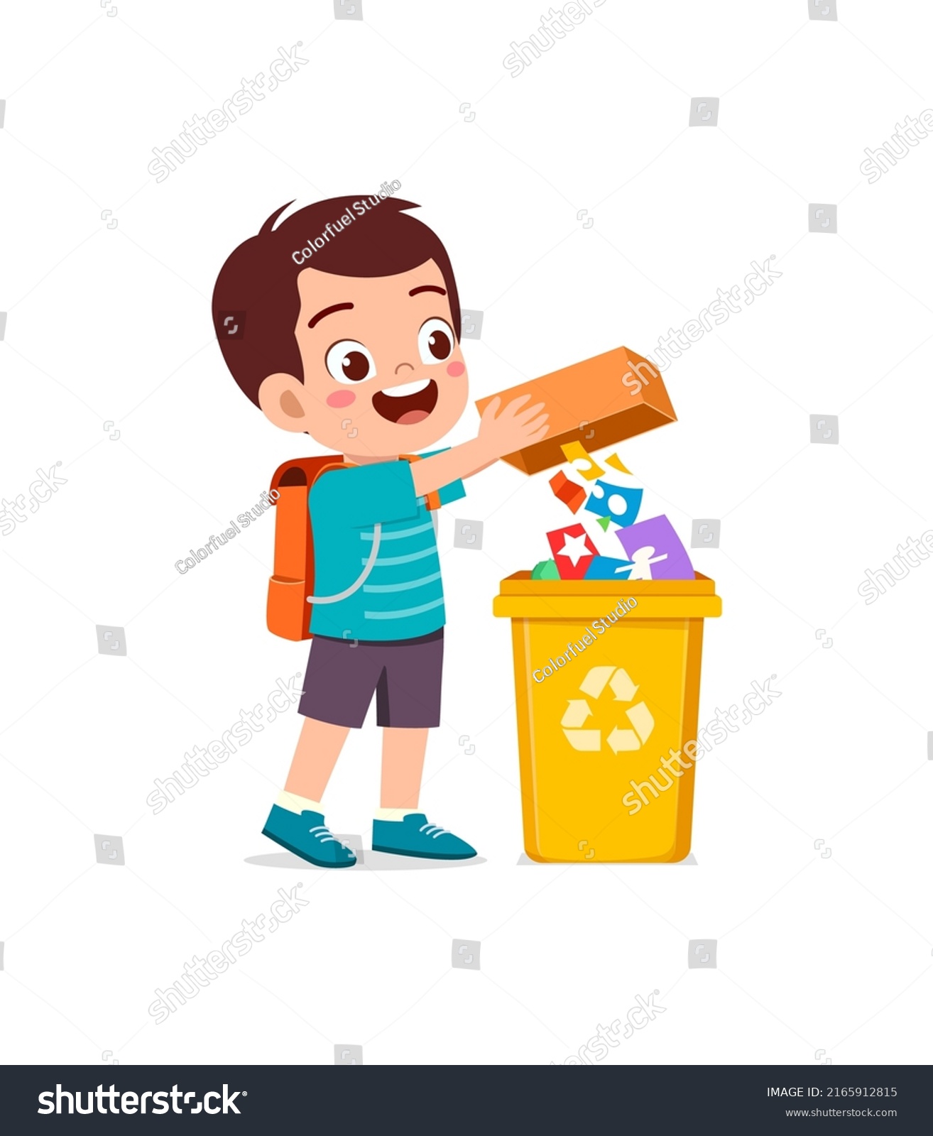 Little Kid Throw Trash Trash Bin Stock Vector (Royalty Free) 2165912815 ...