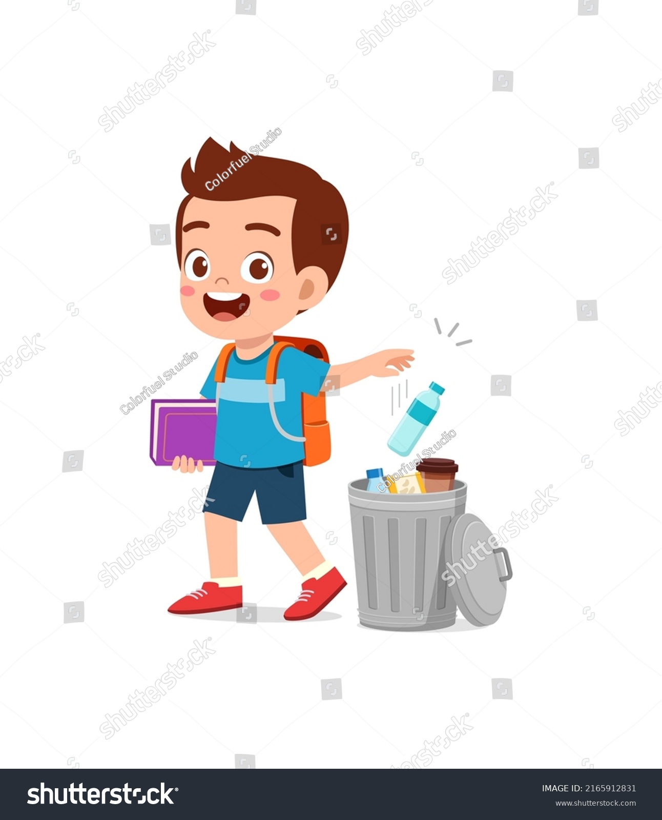 Little Kid Throw Trash Trash Bin Stock Vector (Royalty Free) 2165912831 ...