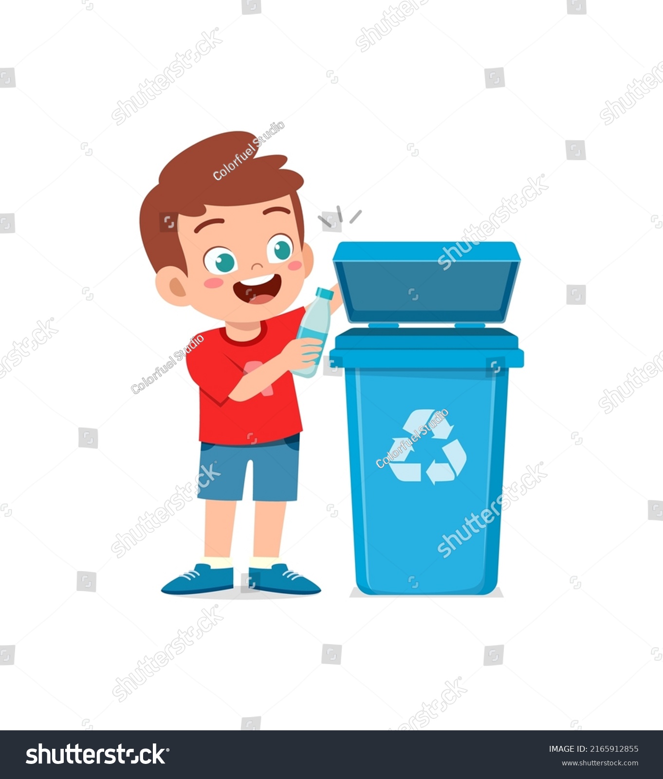 Little Kid Throw Trash Trash Bin Stock Vector (Royalty Free) 2165912855 ...