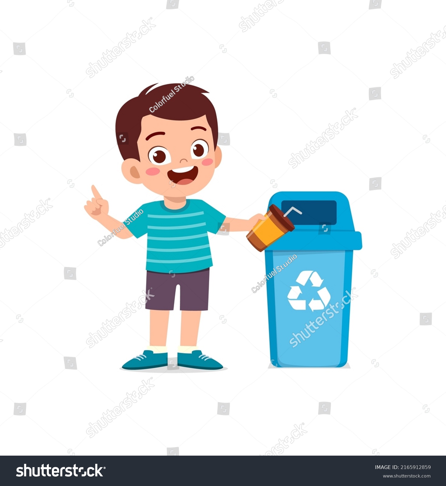 Little Kid Throw Trash Trash Bin Stock Vector (Royalty Free) 2165912859 ...