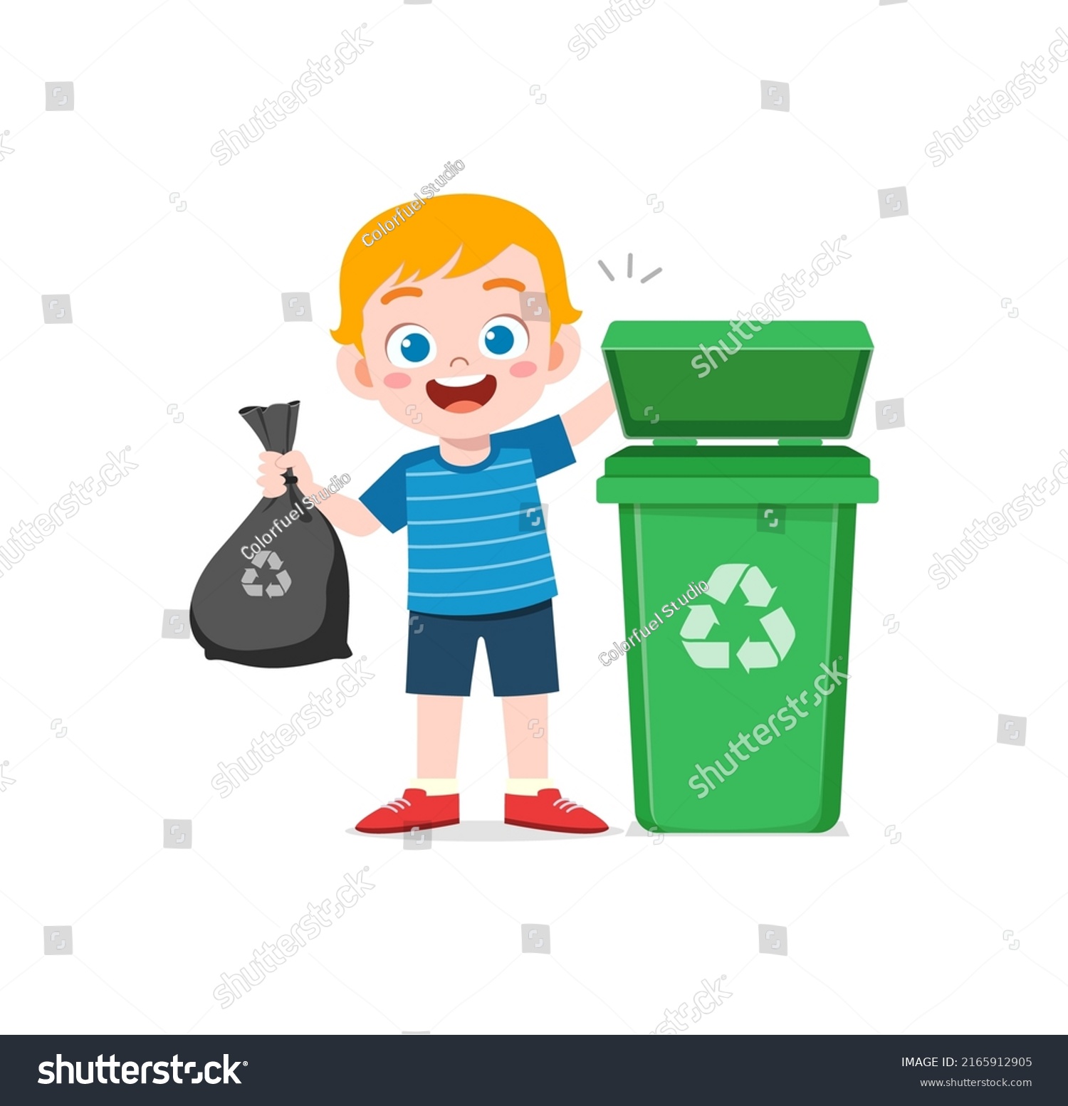 Little Kid Throw Trash Trash Bin Stock Vector (royalty Free) 2165912905 