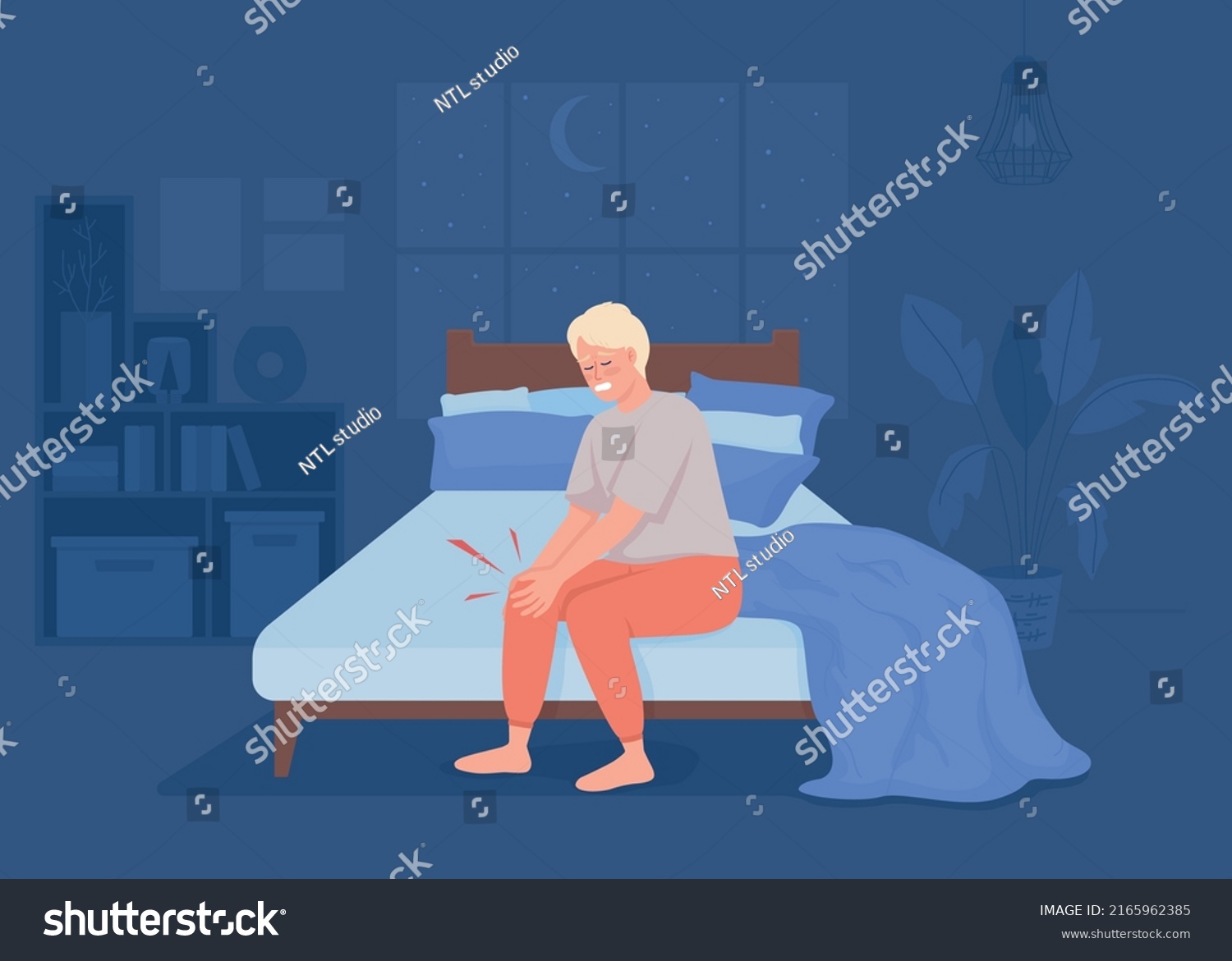 knee-pain-night-flat-color-vector-stock-vector-royalty-free