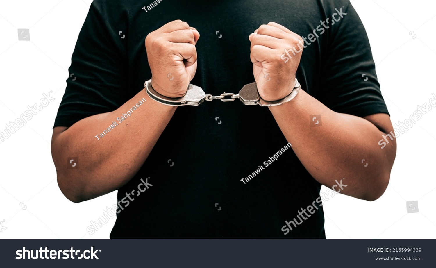 Man Black Shirt Handcuffed Front On Stock Photo 2165994339 | Shutterstock