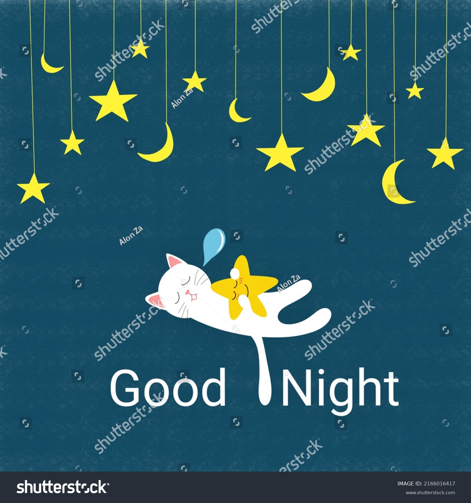 Good Night Cute Cartoon Cat Lettering Stock Illustration 2166016417 ...