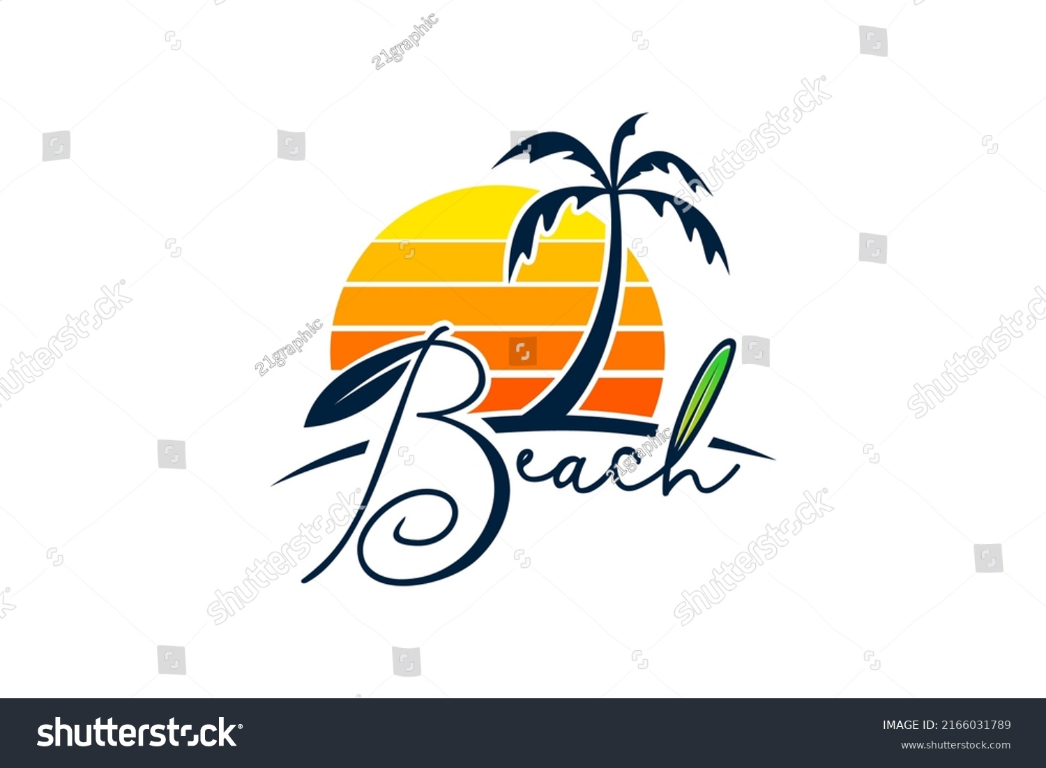 Beach Palm Tree Logo Sunset Scene Stock Vector (Royalty Free ...