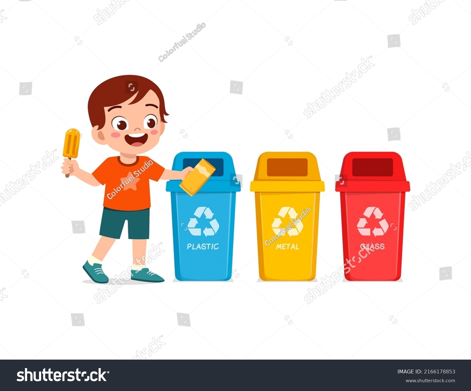 Little Kid Throw Plastic Waste Recycle Stock Vector (Royalty Free ...