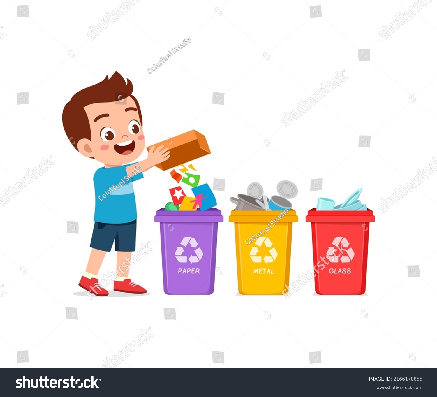 Little Kid Throw Paper Waste Recycle Stock Vector (Royalty Free ...