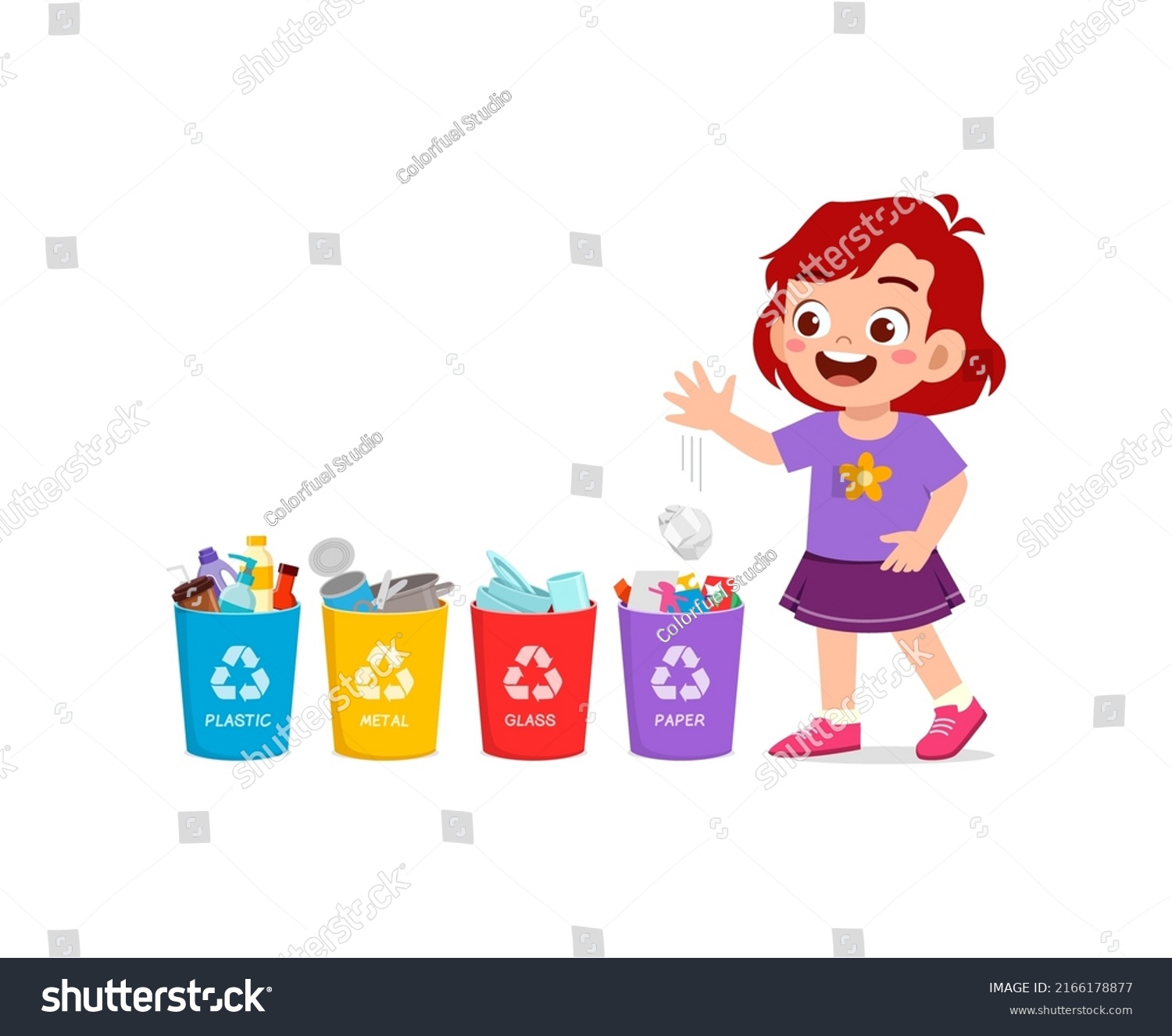 Little Kid Throw Paper Waste Recycle Stock Vector (Royalty Free ...