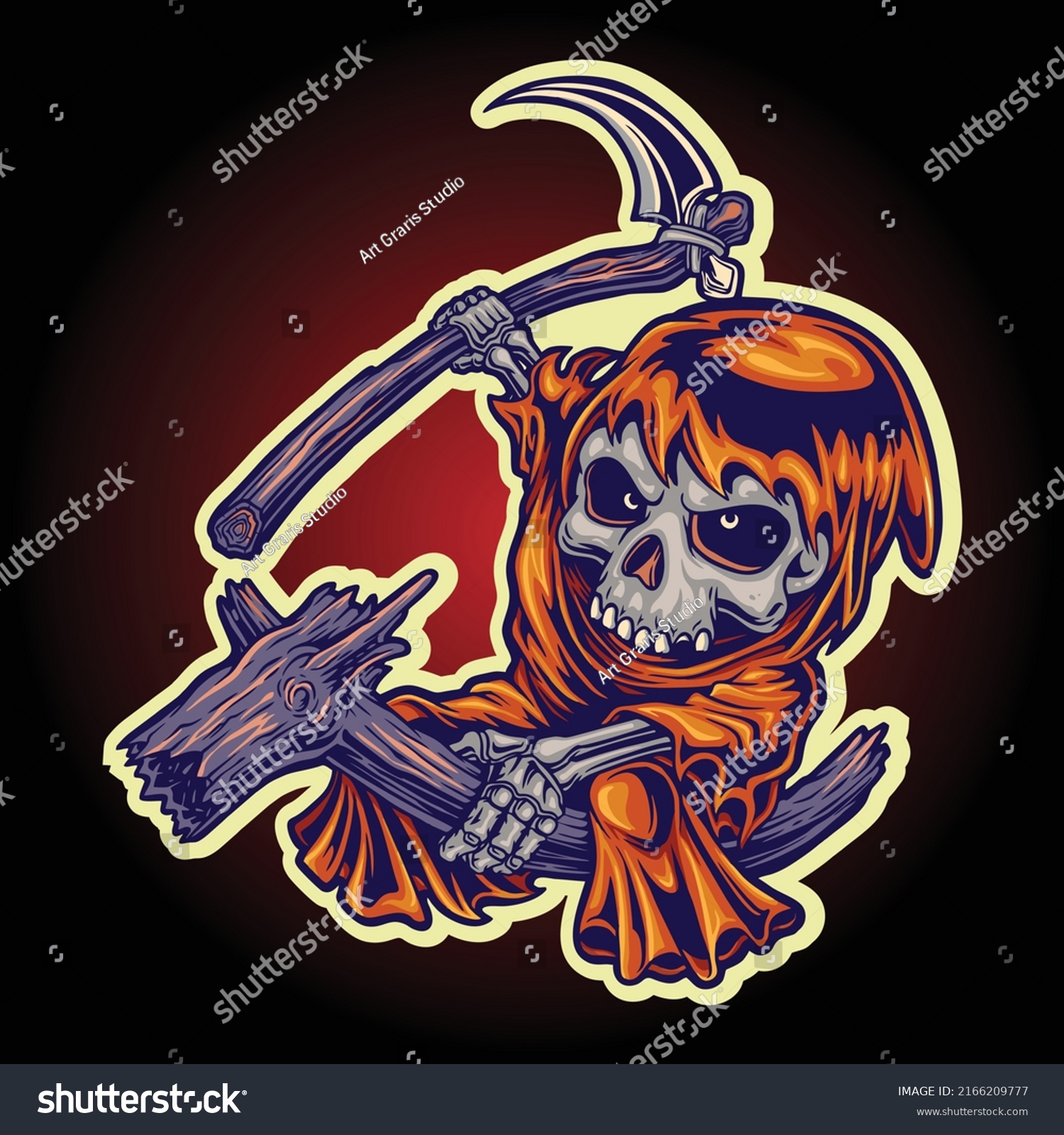 Scary Grim Reaper Skull Wood Scythe Stock Vector (Royalty Free ...