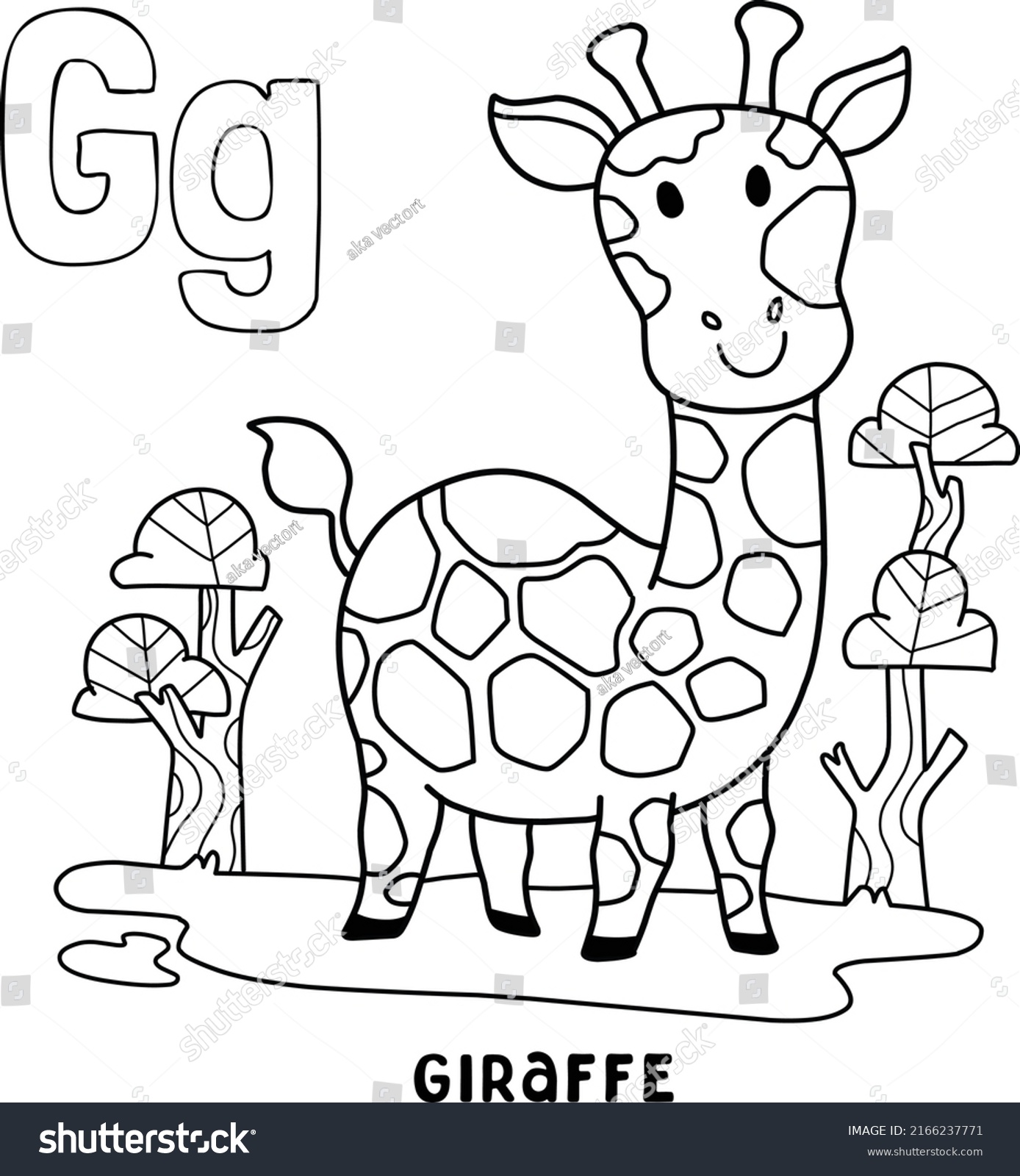 Alphabet Animal Giraffe Coloring Word Hand Stock Vector (Royalty Free ...