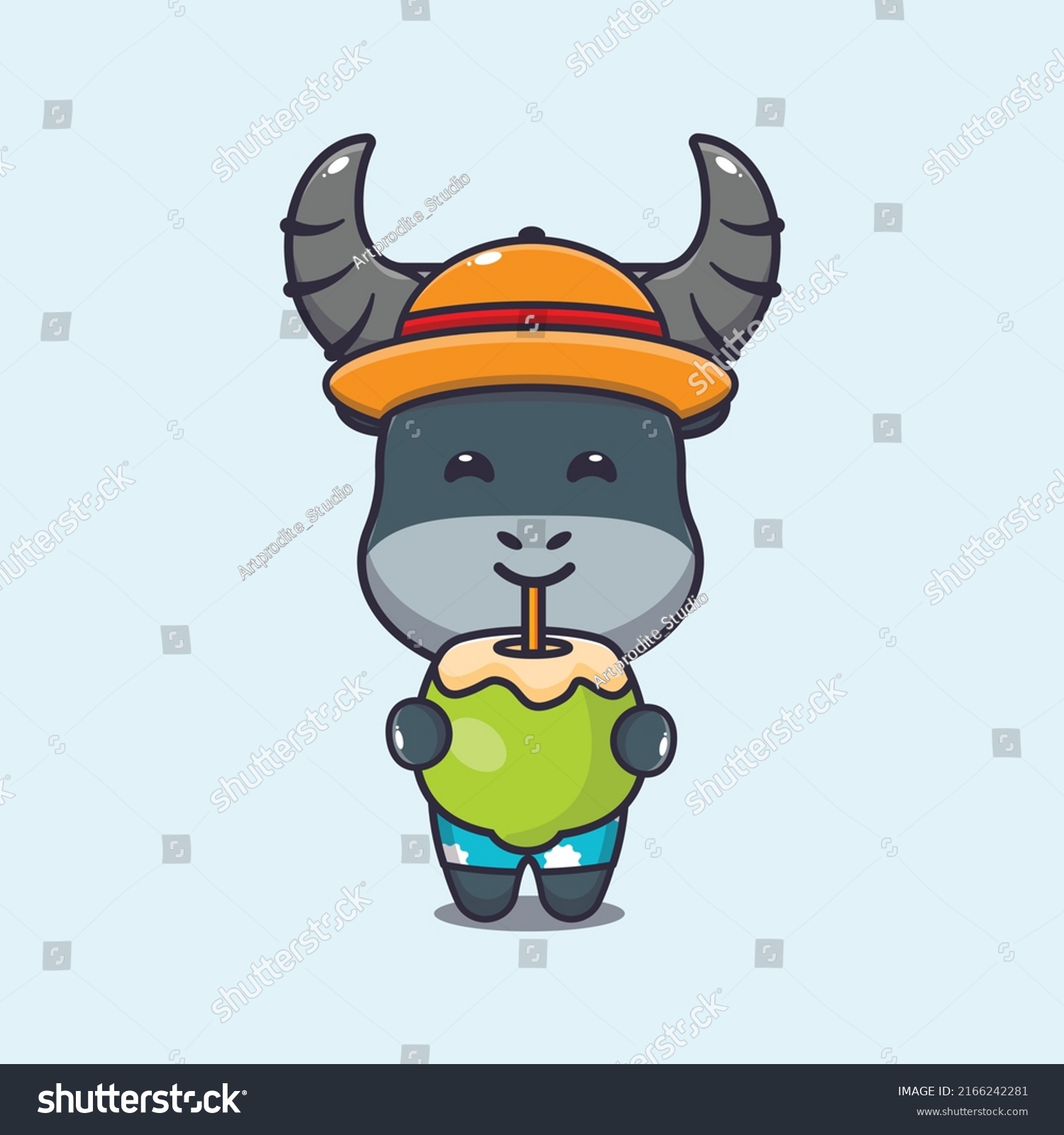 Cute Buffalo Cartoon Mascot Character Drink Stock Vector (Royalty Free ...