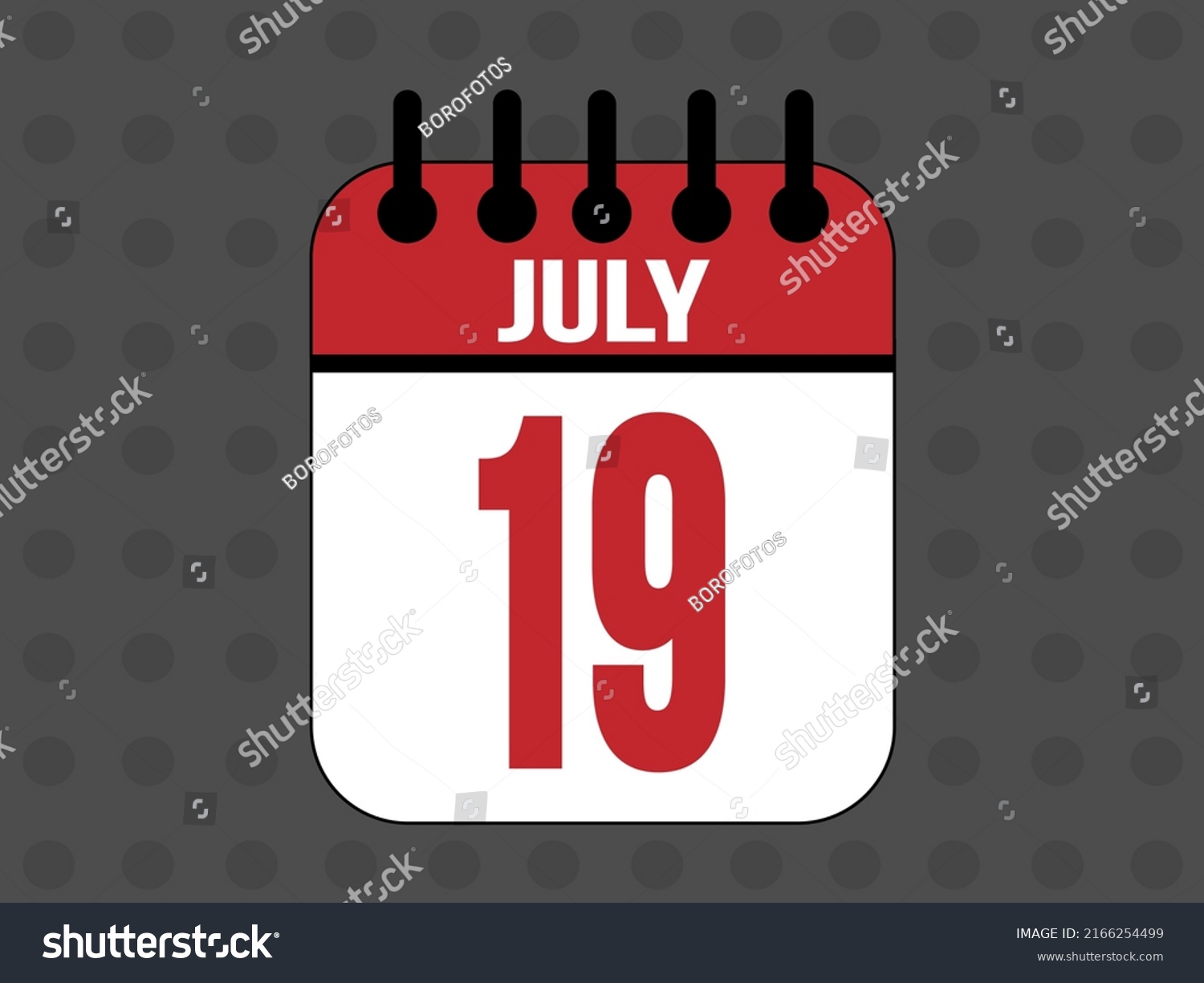 July 19 Calendar Icon Day Month Stock Vector (Royalty Free) 2166254499 ...