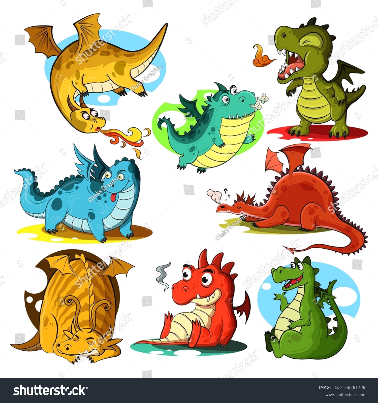 Dragon Icons Cute Cartoon Characters Stock Vector (Royalty Free ...