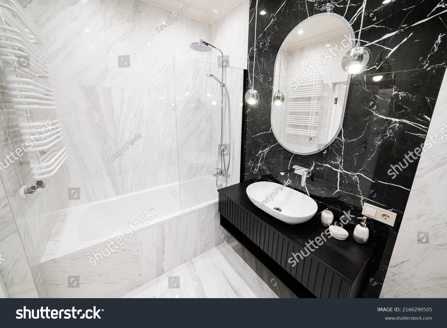 Interior Design Bathroom Light Dark Tiles Stock Photo 2166290505 ...