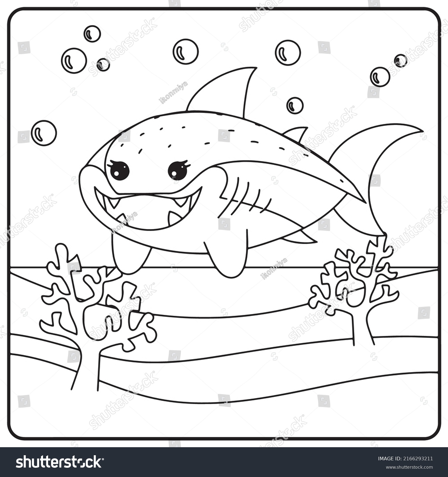 Shark Coloring Pages Kids Stock Vector (Royalty Free) 2166293211 ...