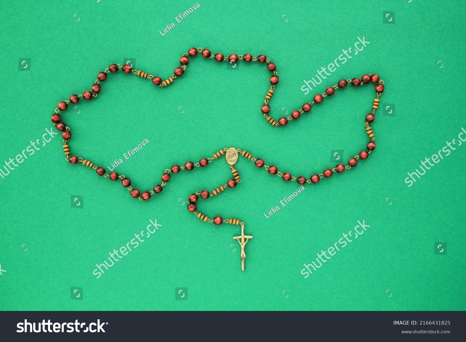 Rosary Wooden Beads Crucifix Christian Cross Stock Photo 2166431825