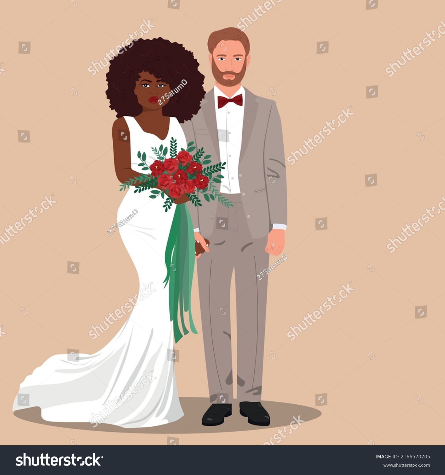 Elegance Interracial Wedding Couple Template Wedding Stock Vector Royalty Free 2166570705 8165