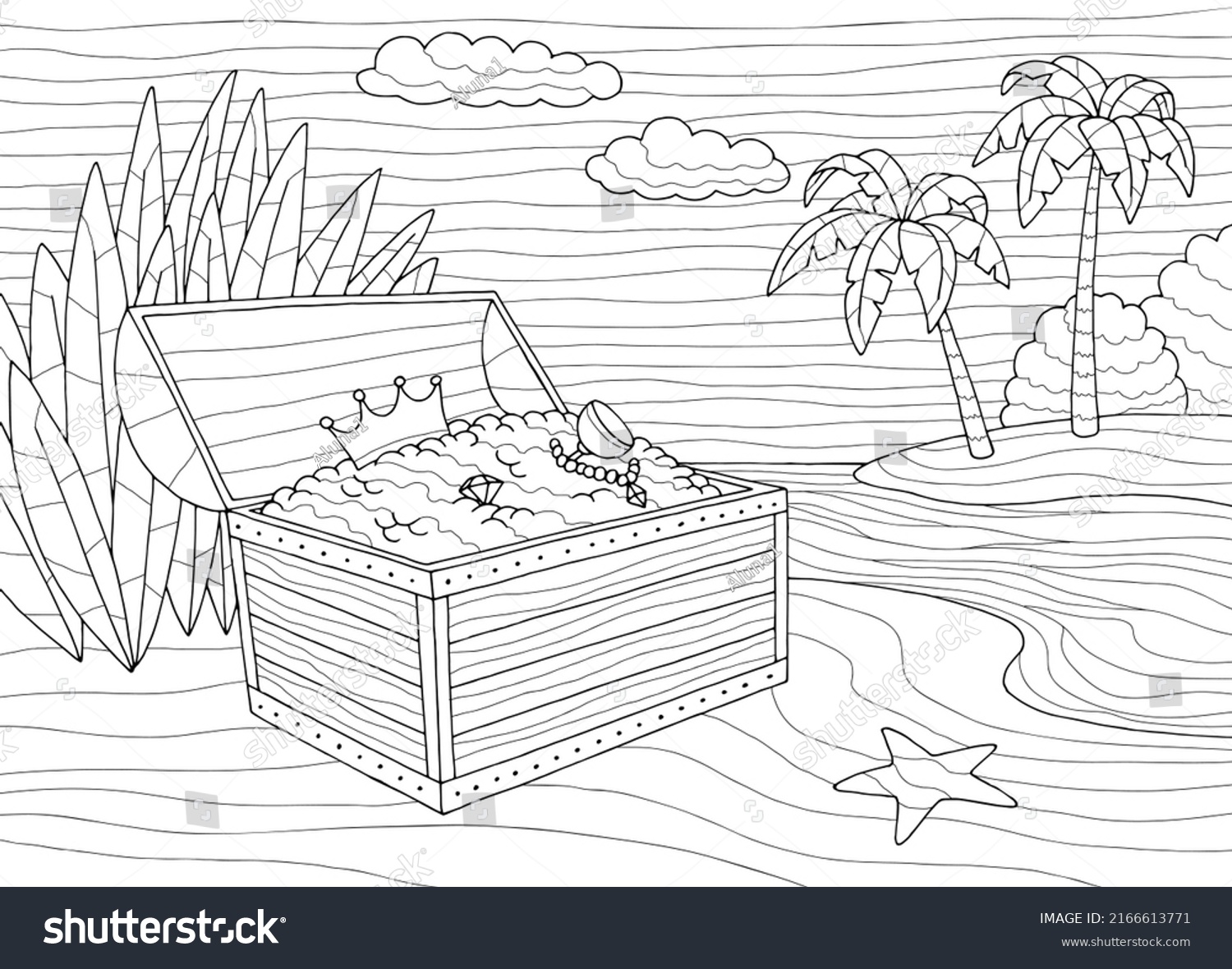 Treasure Chest Coloring Sea Coast Graphic Stock Vector (Royalty Free ...