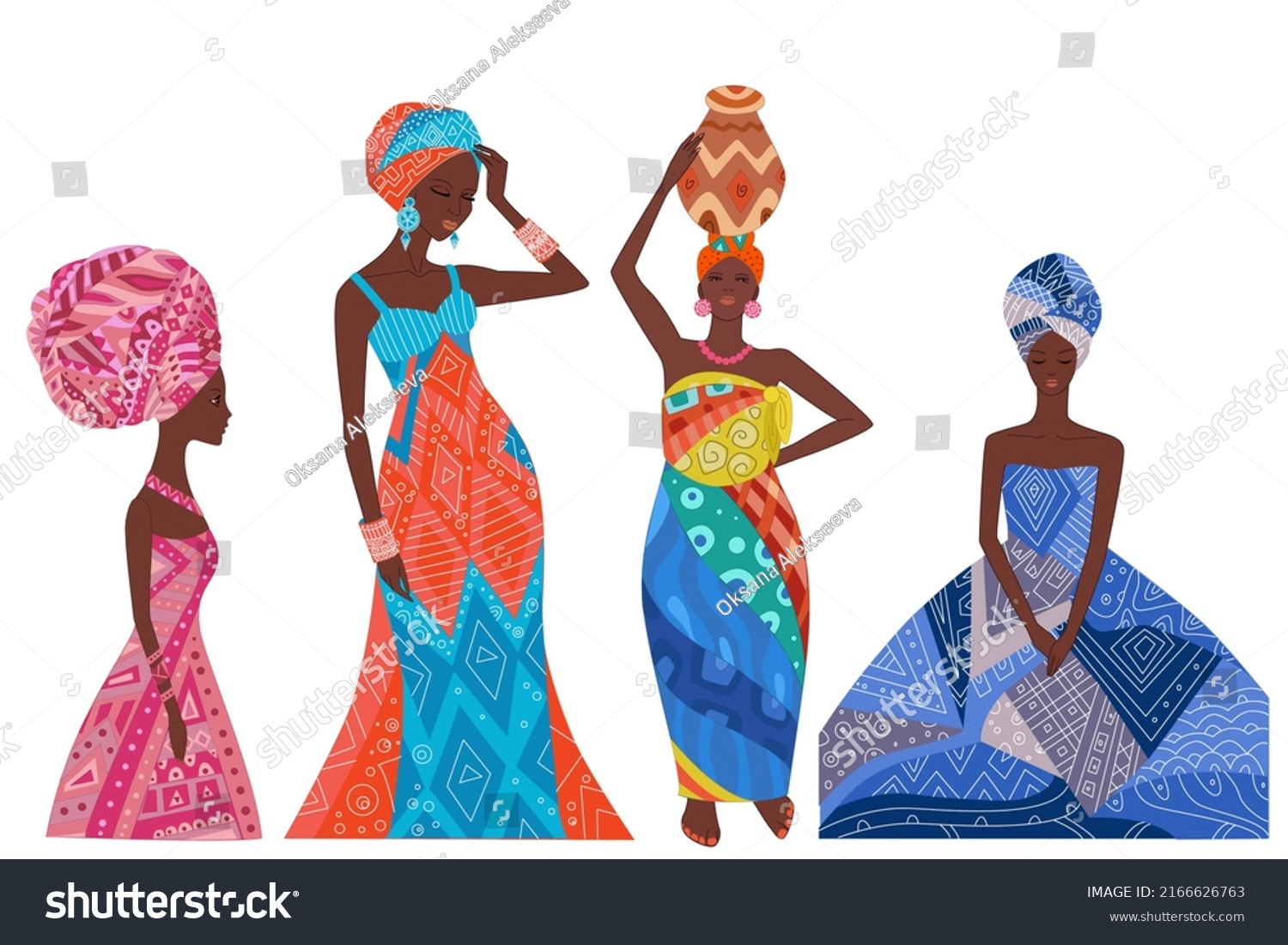 Collection Graceful Young African Women Traditional Stock Vector ...