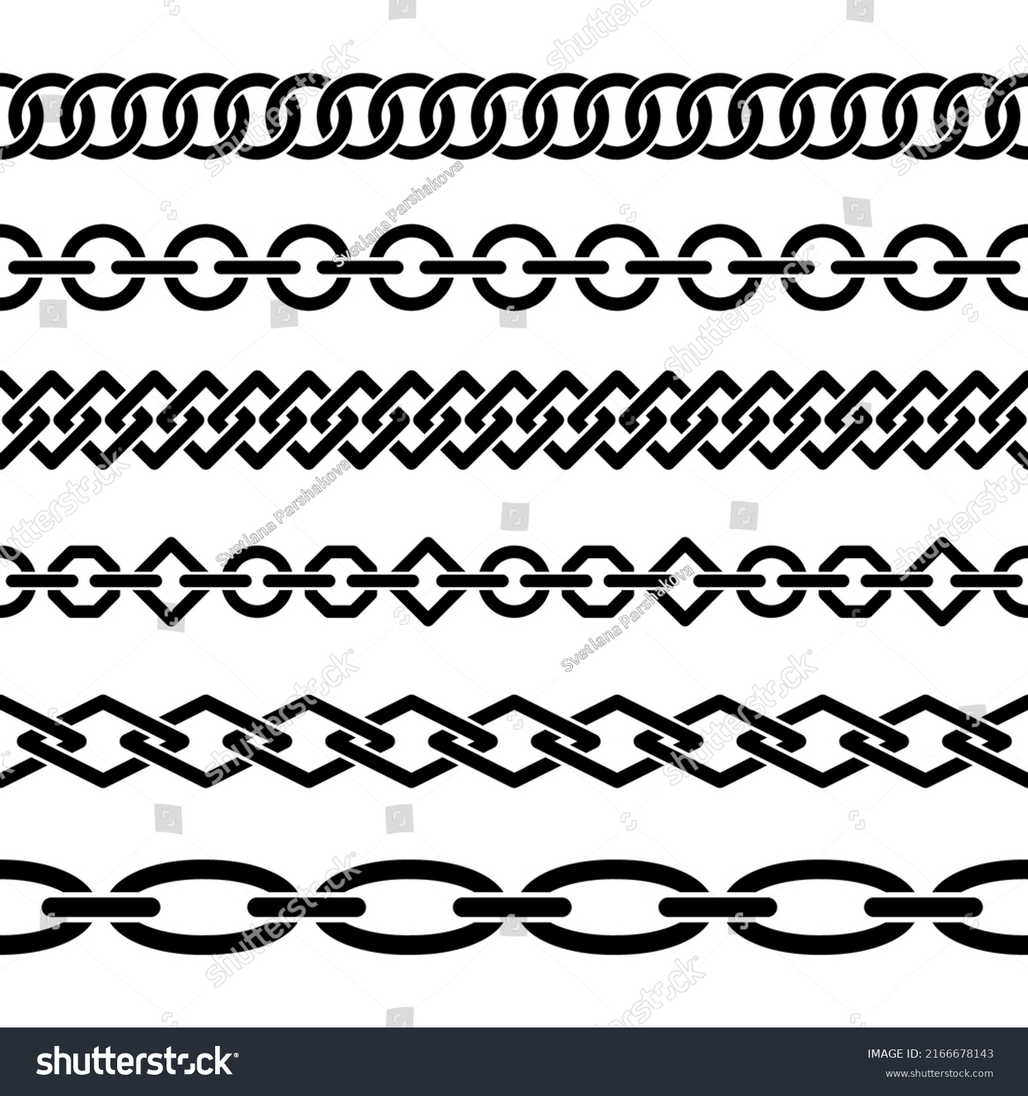 Set Black Schematic Chains Seamless Borders Stock Vector (Royalty Free ...