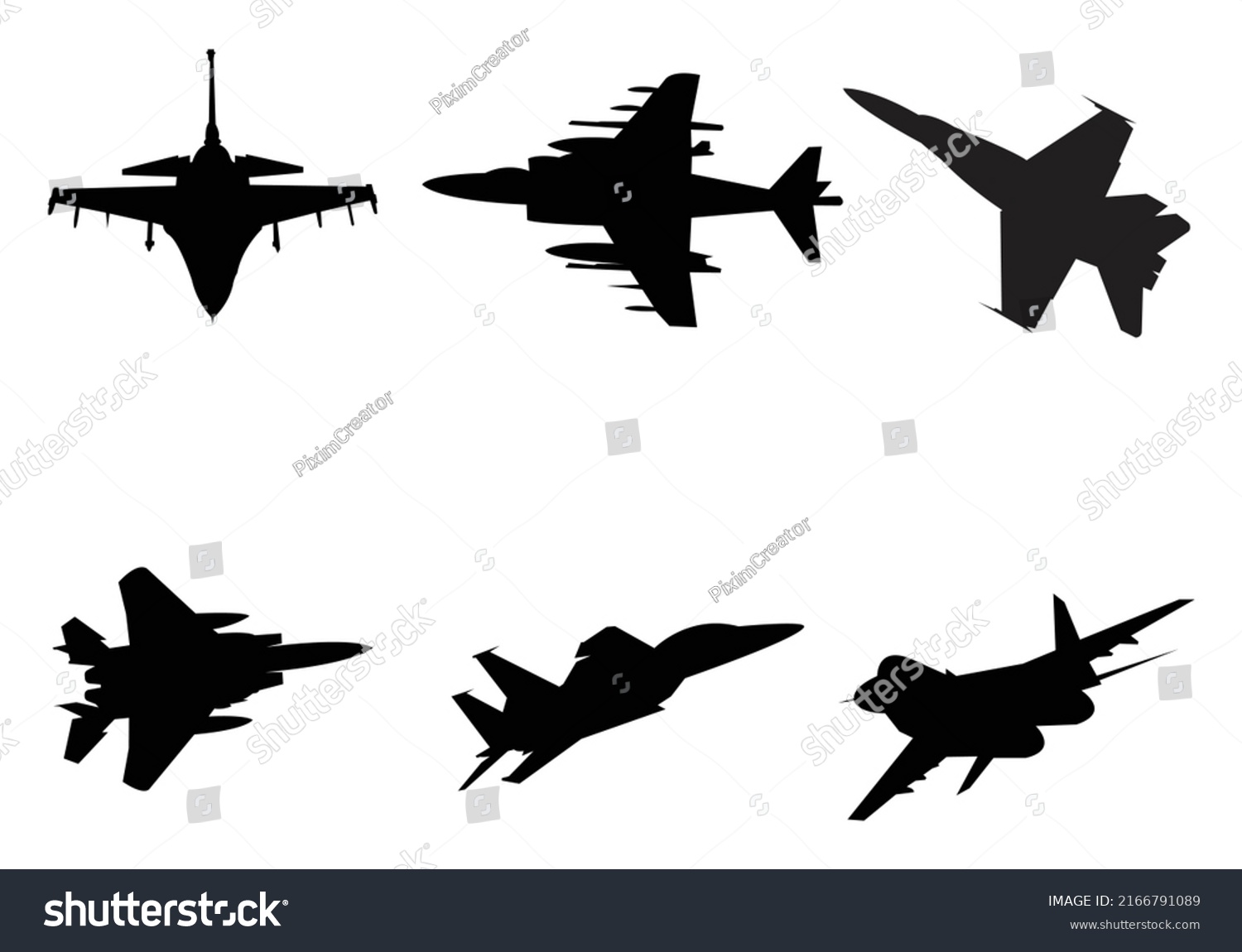 Airplanes Aircraft Jet Vector Silhouettes Set Stock Vector (Royalty ...