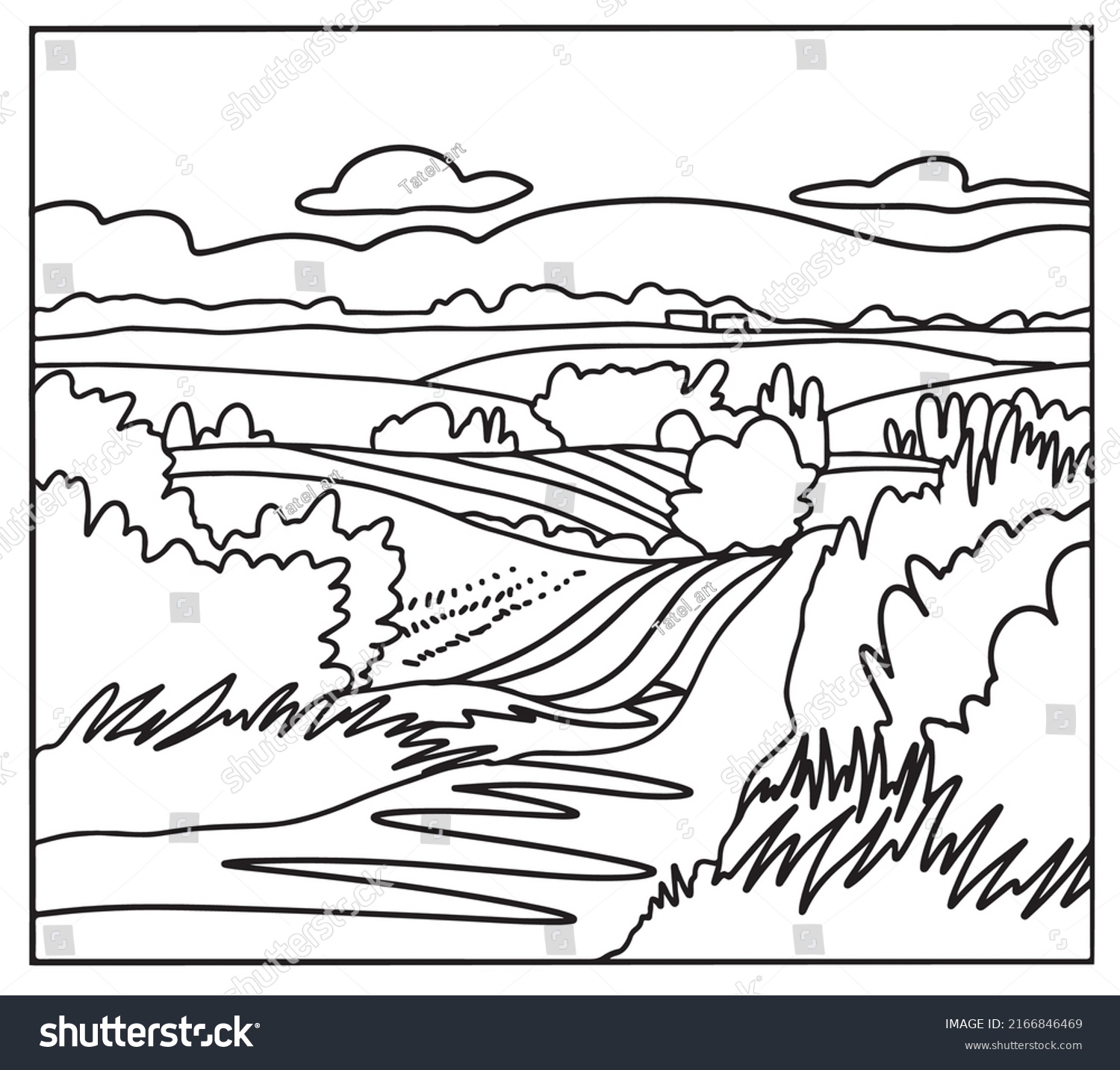 Coloring Book Lovely Landscape Vector Art Stock Vector (Royalty Free ...