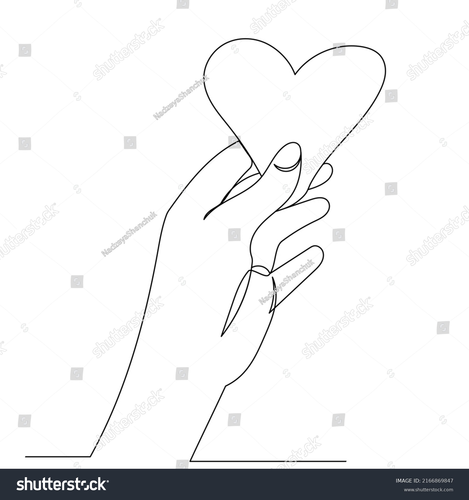 Hand Heart Drawing By One Continuous Stock Vector (Royalty Free ...