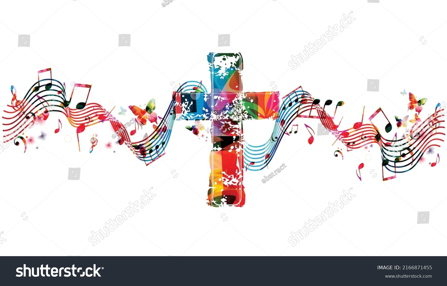 Christian Cross Musical Notes Stave Isolated Stock Vector (Royalty Free ...