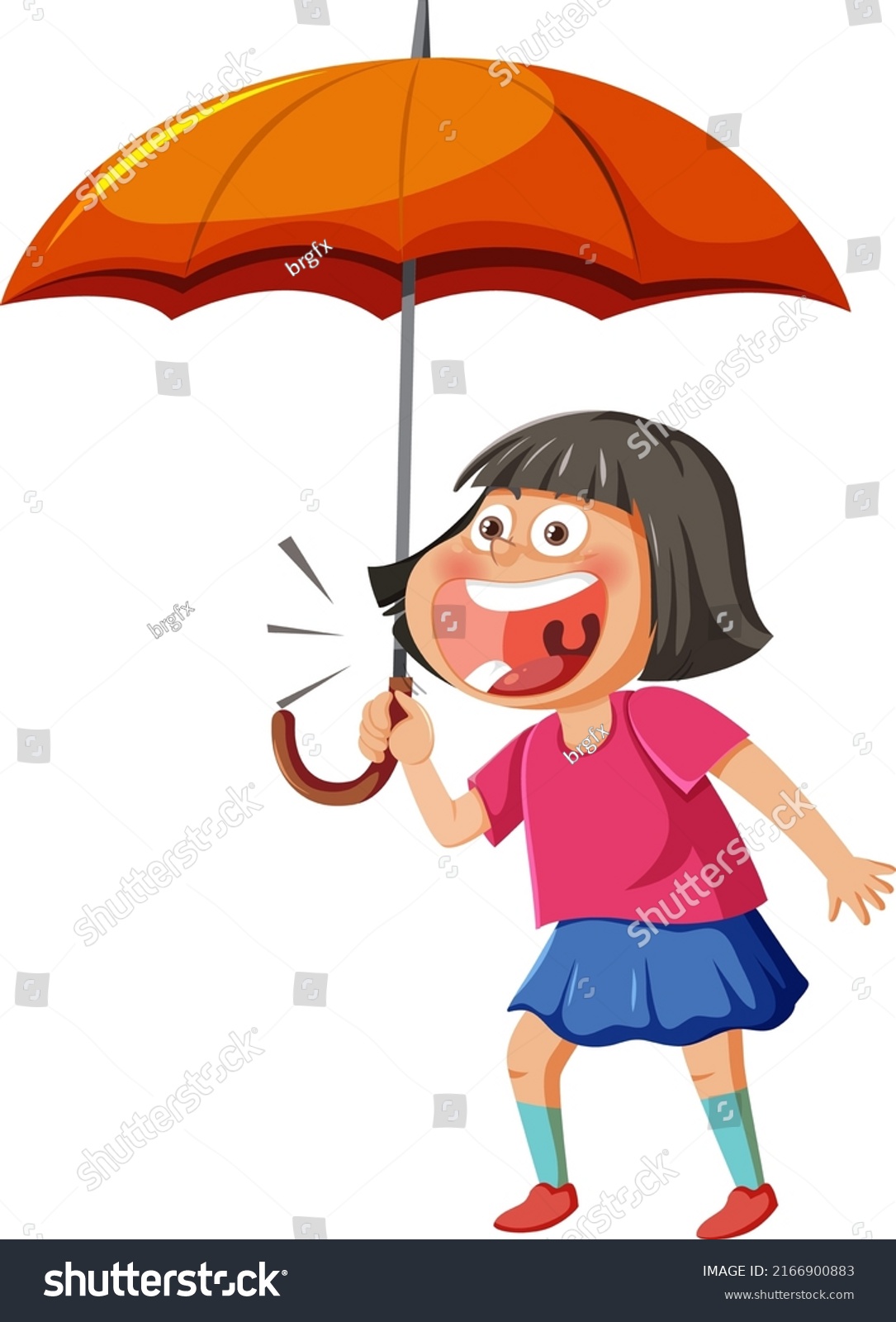 Happy Girl Holding Umbrella Illustration Stock Vector Royalty Free