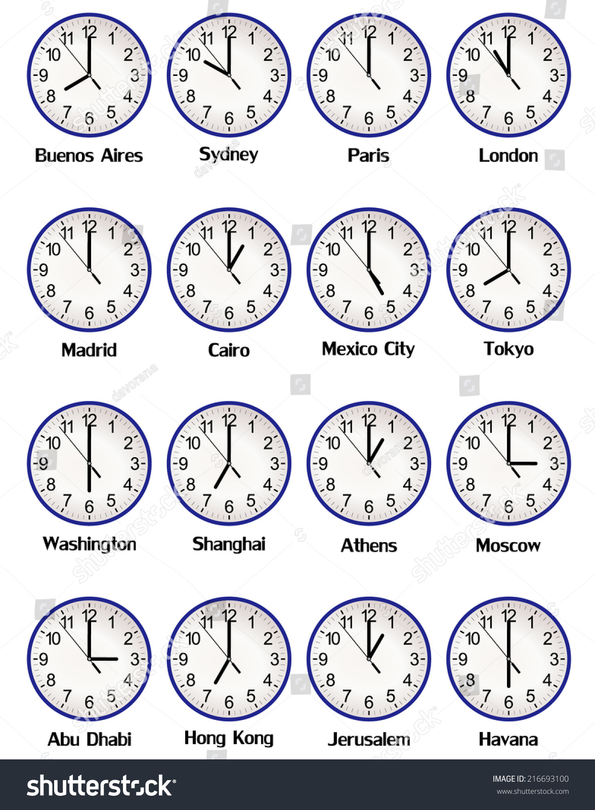 world-clock-time-difference-major-cities-vector-de-stock-libre-de