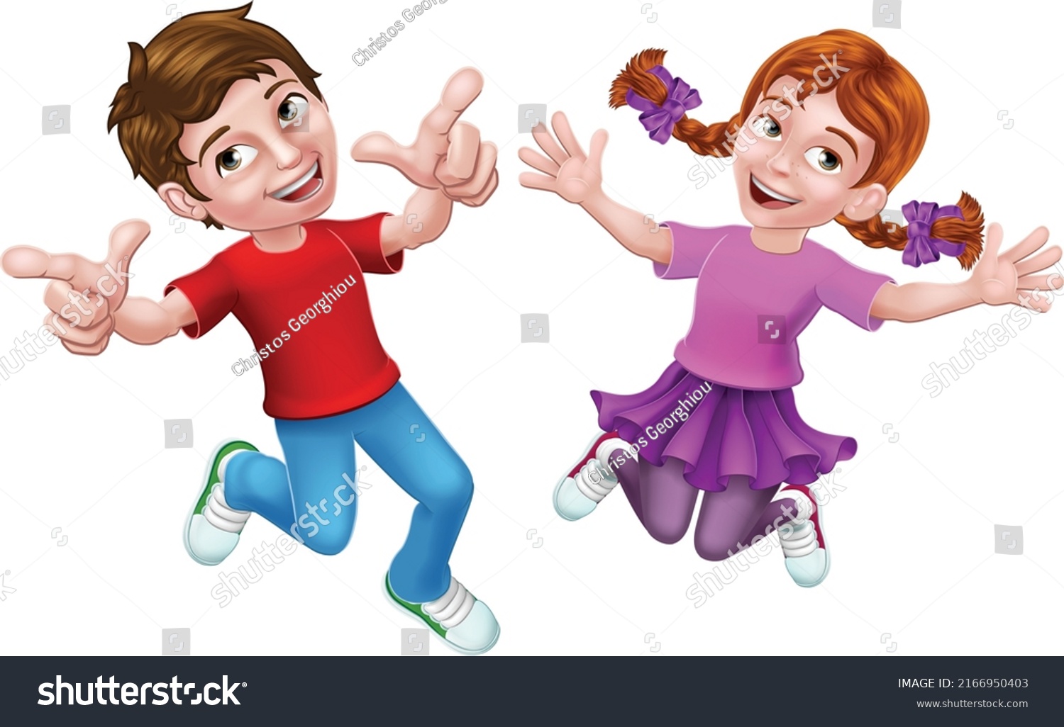 Two Kids Girl Boy Cartoon Character Stock Vector (Royalty Free ...