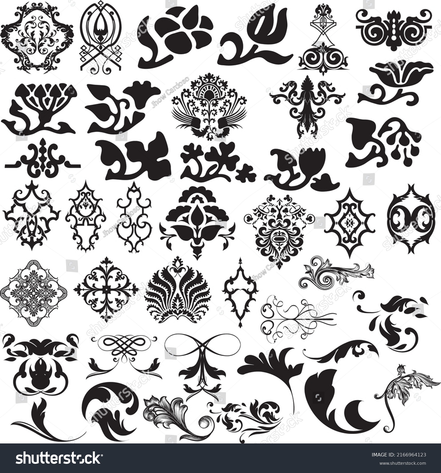 30 Editable Black White Decorative Flowers Stock Vector (Royalty Free ...