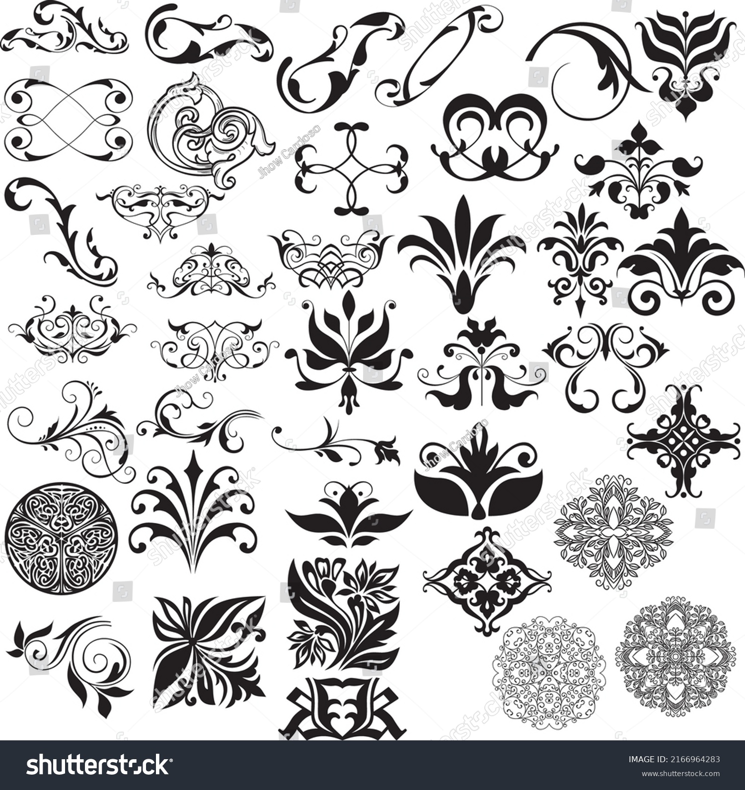 30 Editable Black White Decorative Flowers Stock Vector (Royalty Free ...