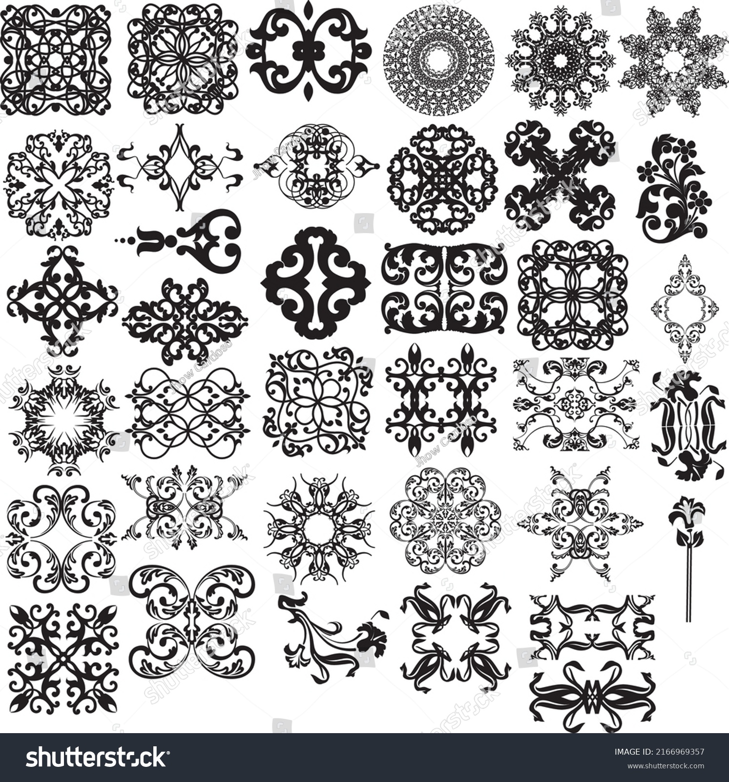 30 Ornamental Flowers Variable Editable Black Stock Vector (Royalty ...